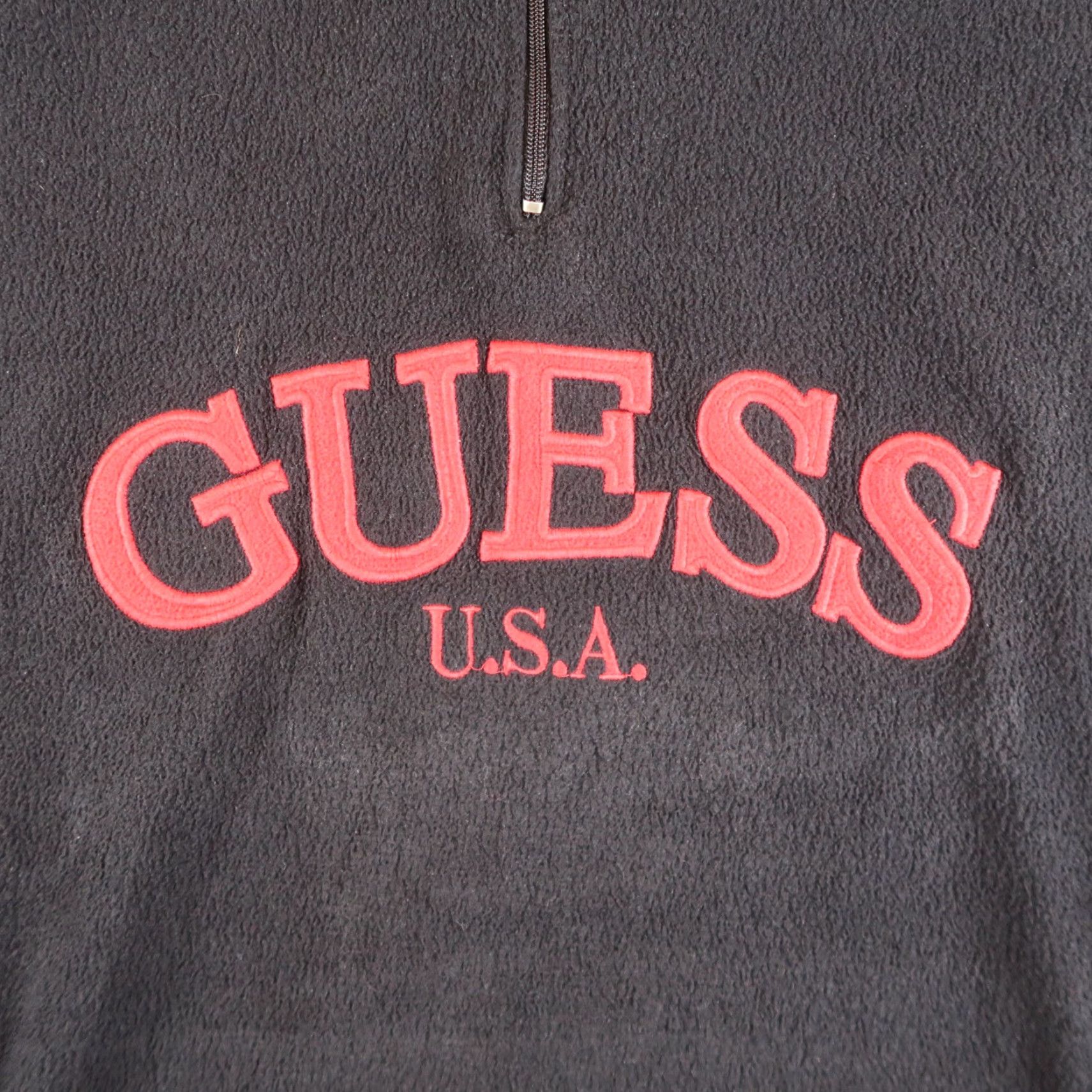 Guess VINTAGE Guess Classics Mens L Large 1/4 Zip Fleece Jacket Black Pullover Shirt Size US L / EU 52-54 / 3 - 3 Thumbnail