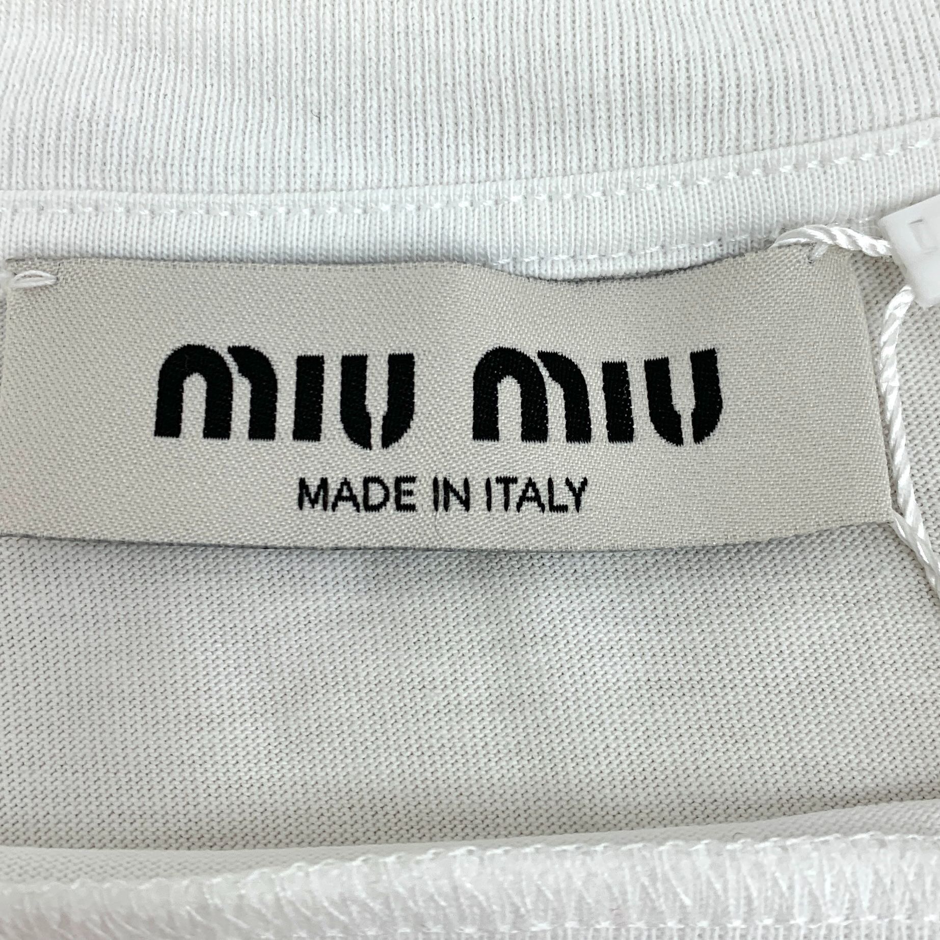 Miu Miu Miu Miu White Logo Embroidered Short-Sleeve T-Shirt W/ Pink Size XS / US 0-2 / IT 36-38 - 2 Thumbnail