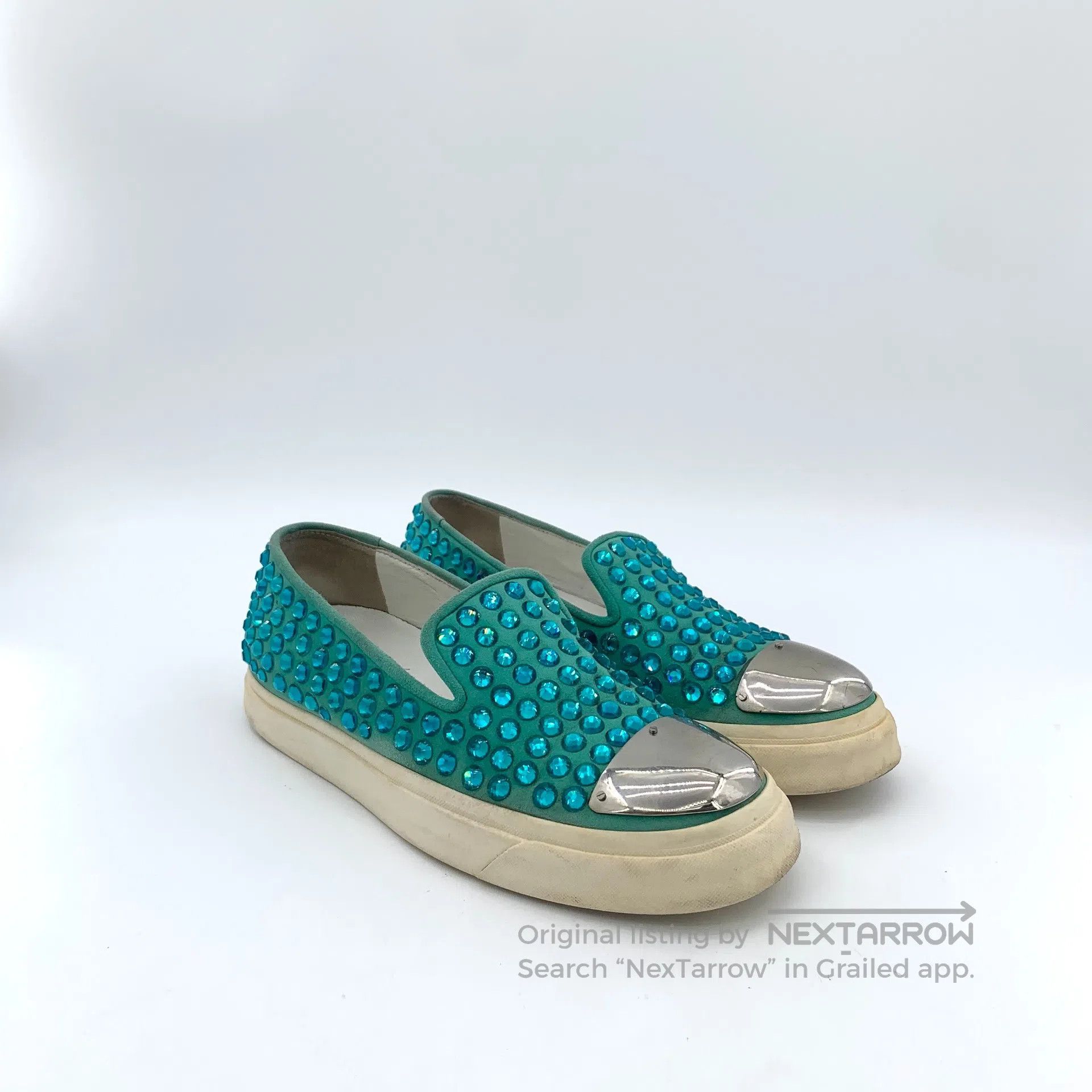 Giuseppe Zanotti Giuseppe Zanotti Green Full Crystal Casual Flat Loafers Lo Size US 7 / IT 37 - 2 Thumbnail