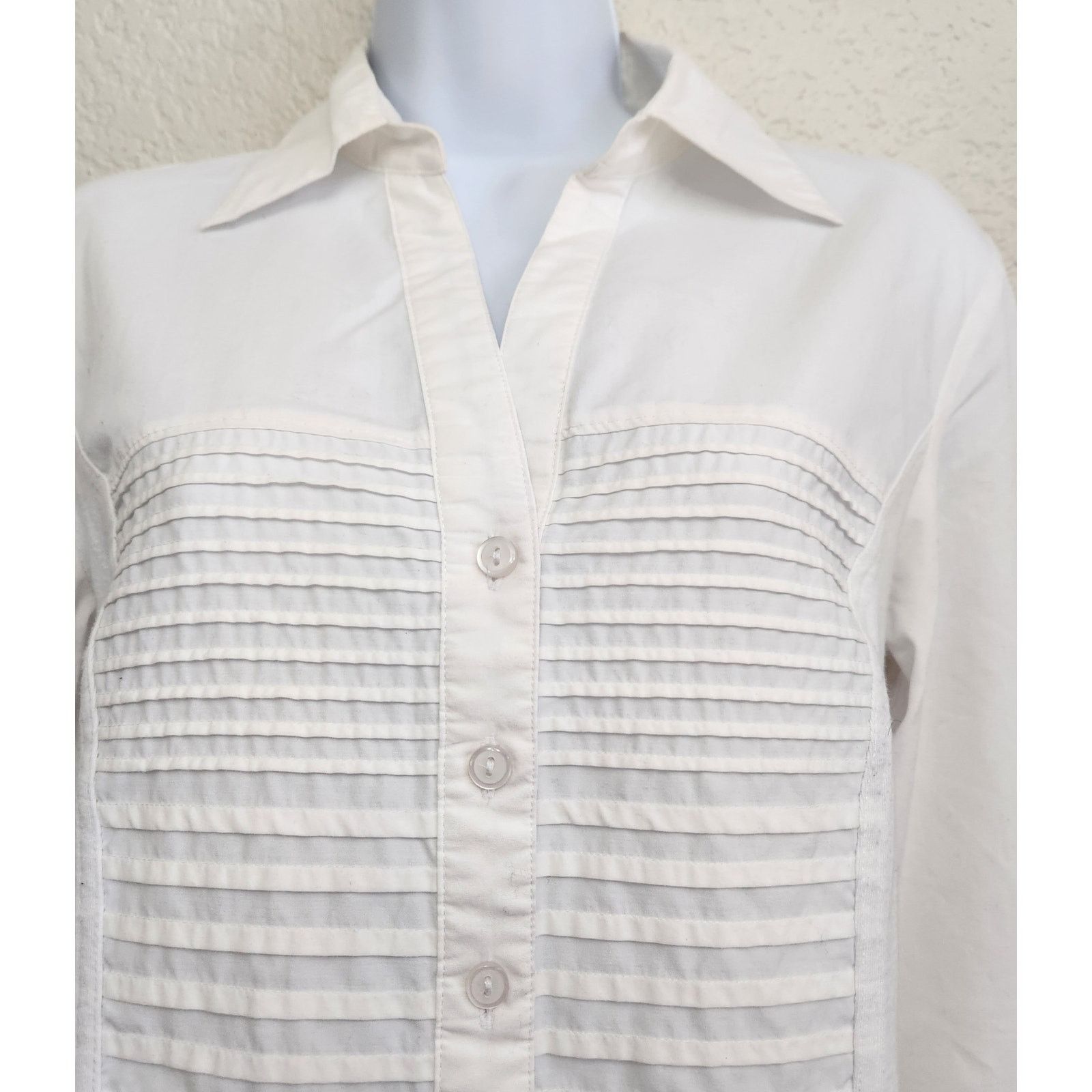 Other NY Collection White Tuxedo Pleated Button Up Top Medium Size M / US 6-8 / IT 42-44 - 2 Thumbnail
