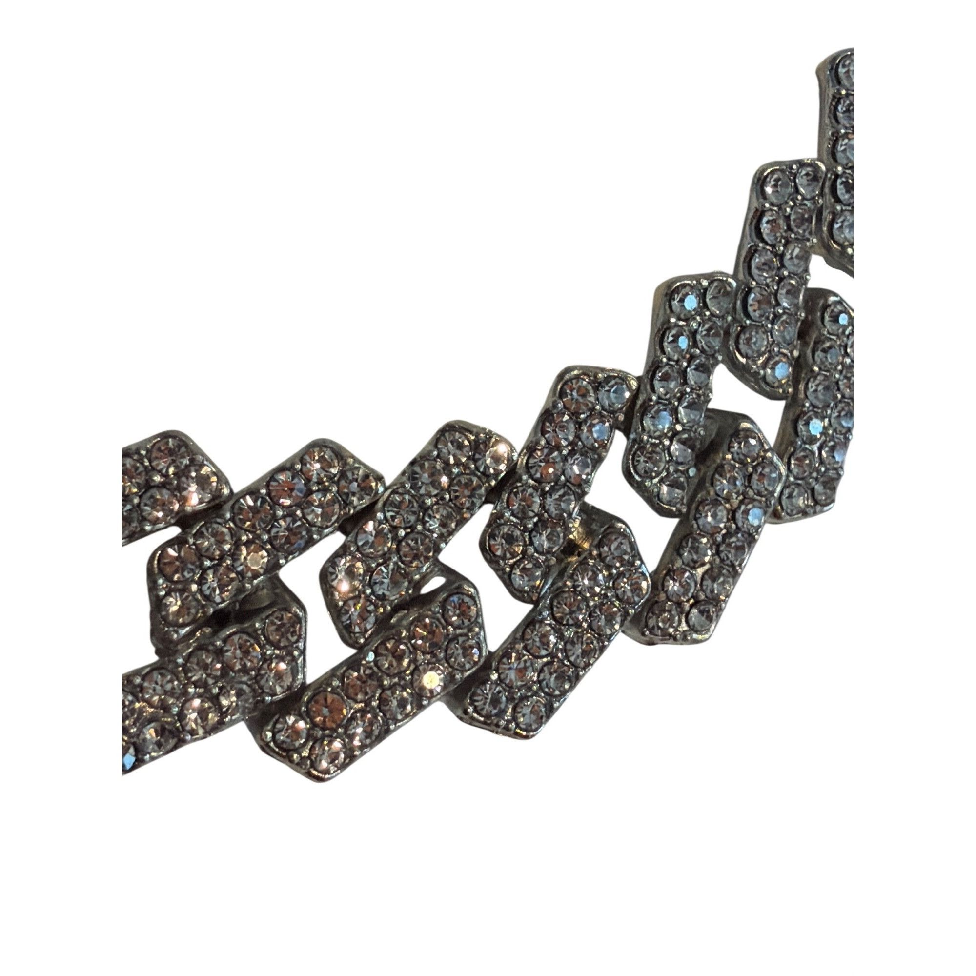 Other Vintage Flat Cuban Bling Iced Out Necklace Choker Collar Fol Size ONE SIZE - 2 Thumbnail
