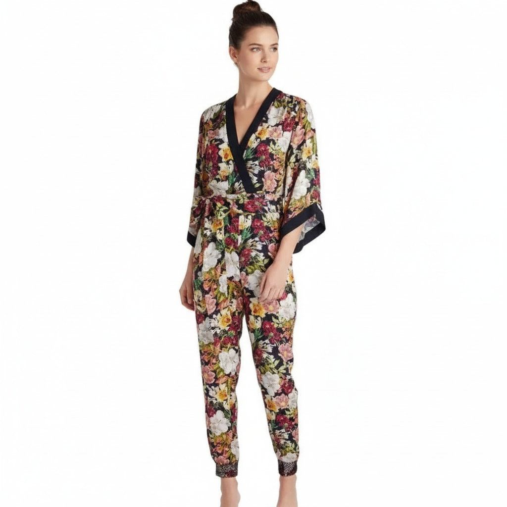 Alice + Olivia Alice + Oliva Walda Black Floral-Print Satin Jumpsuit, US0 Size 26" / US 2 / IT 38 - 5 Thumbnail