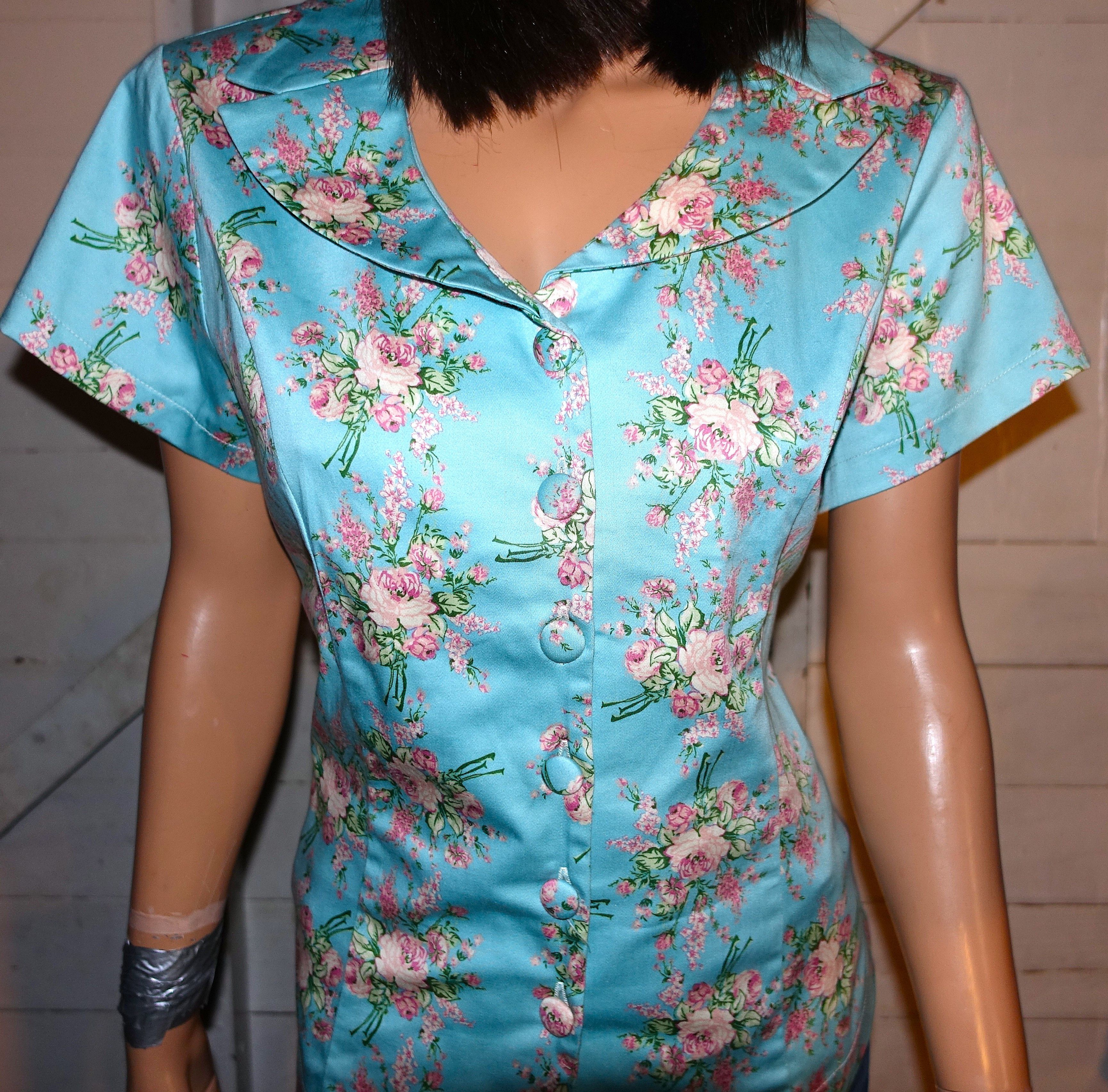 Other Voodoo Vixen Baby Blue Floral Blouse XL NWT Size XL / US 12-14 / IT 48-50 - 3 Thumbnail