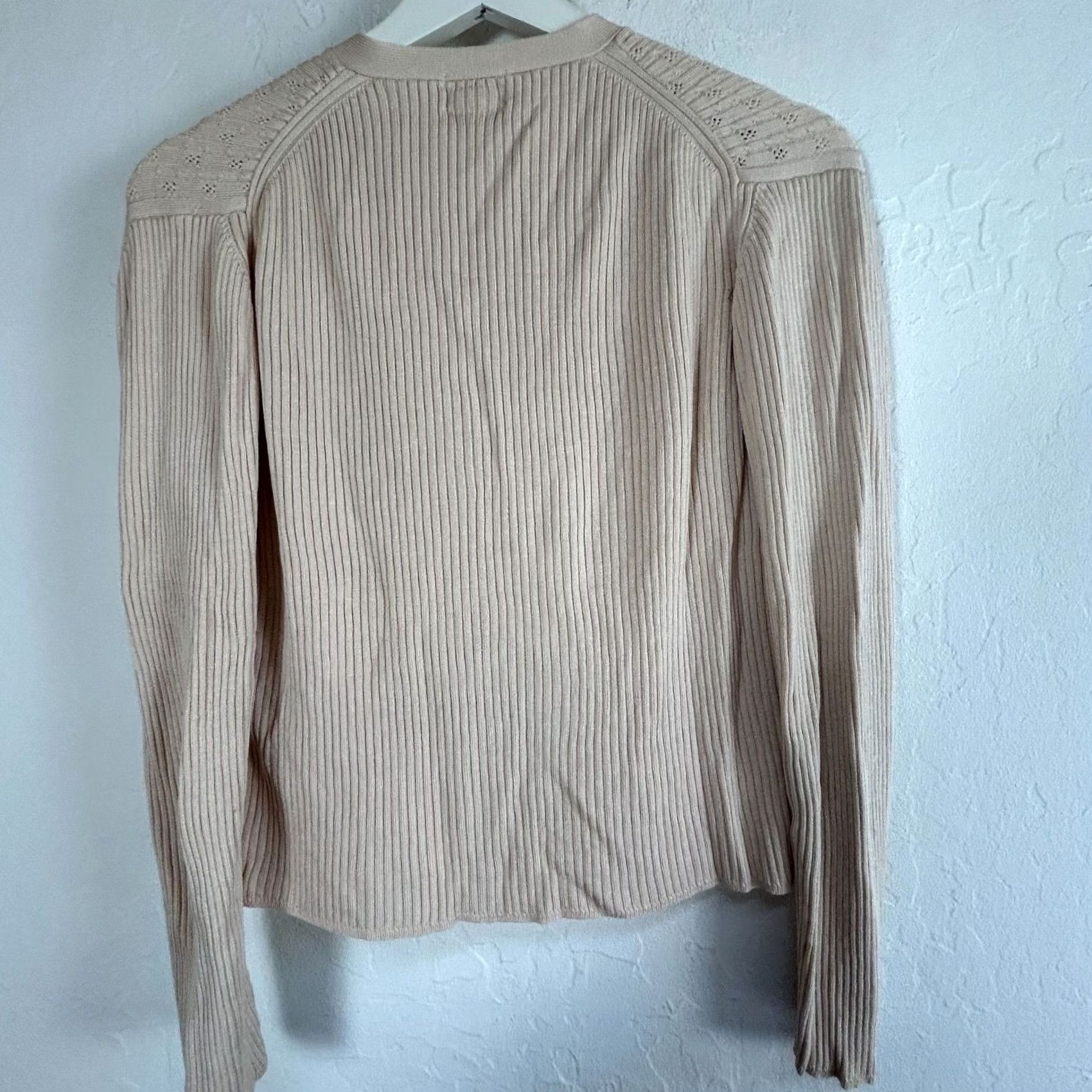 Neiman Marcus Neiman Marcus Womens Beige Cardigan Sweater Large Silk Ribbed Knit Button Front Size L / US 10 / IT 46 - 2 Thumbnail