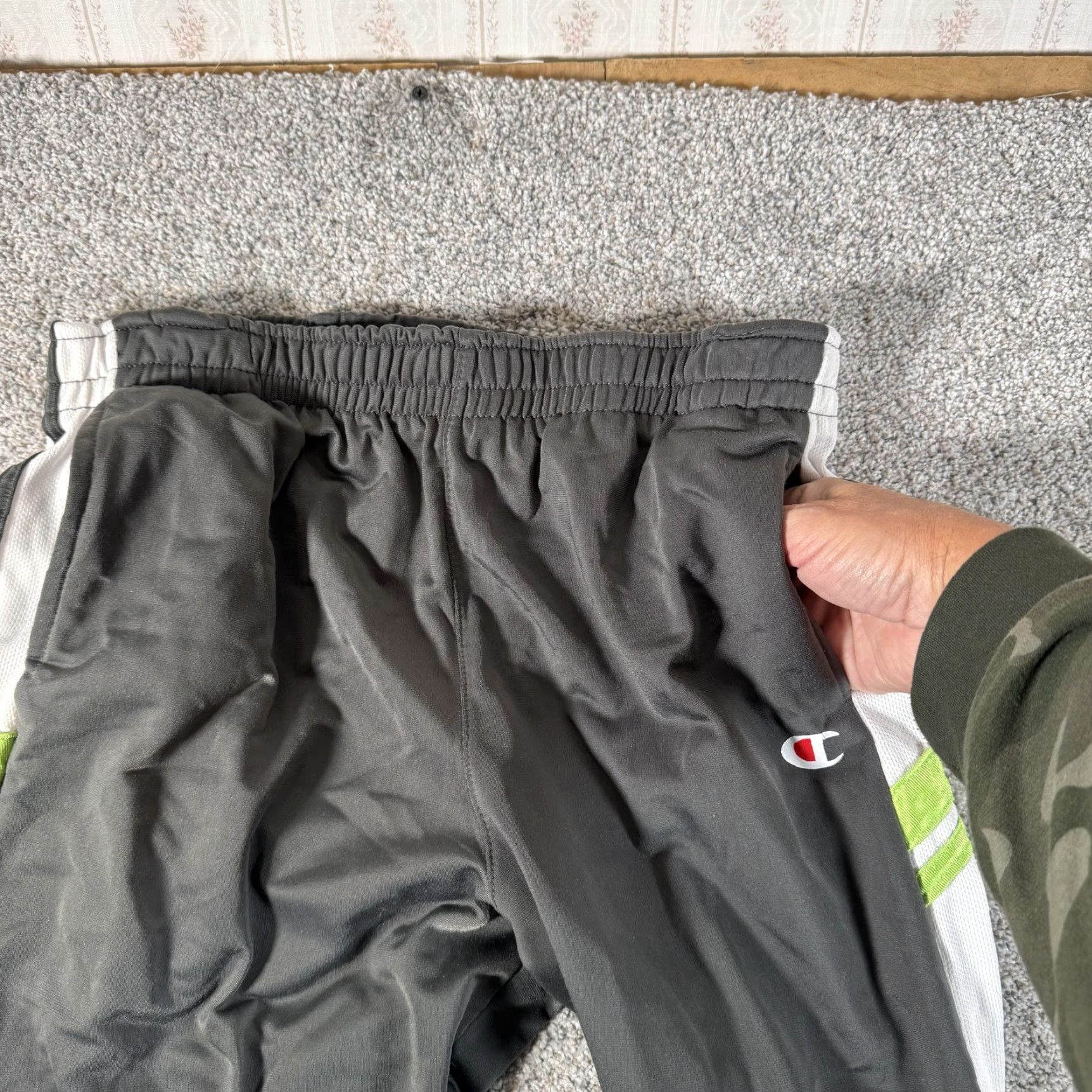 Champion Champion Pants Medium Gray White Green Athletic Side Stripe Track Logo Mens Size US 31 - 7 Thumbnail