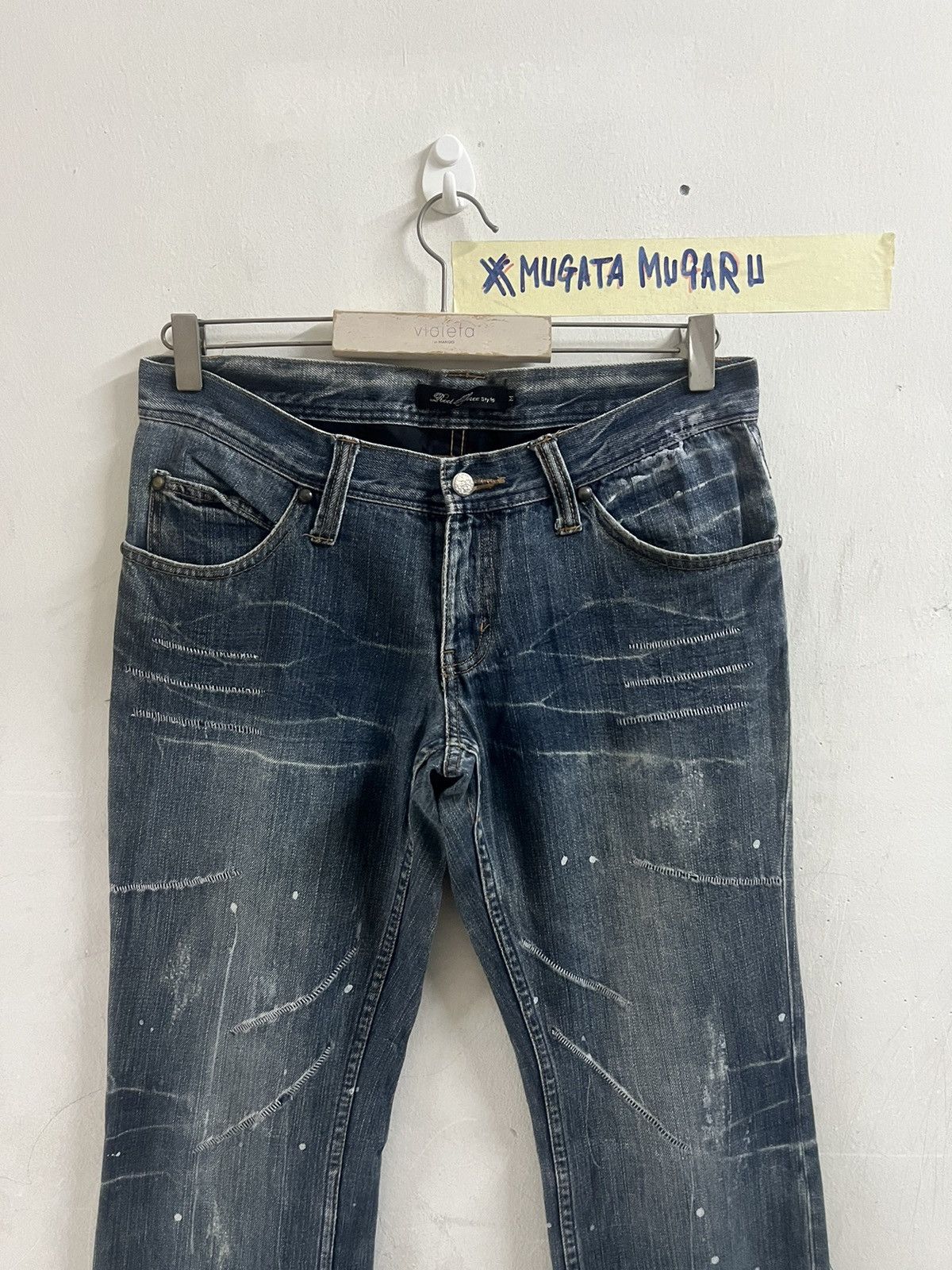 4GSELLER × Japanese Brand × Vintage FLARED🔥ROOT THREE PAINTED DISTRESSED DENIM PANT Size US 31 - 2 Thumbnail