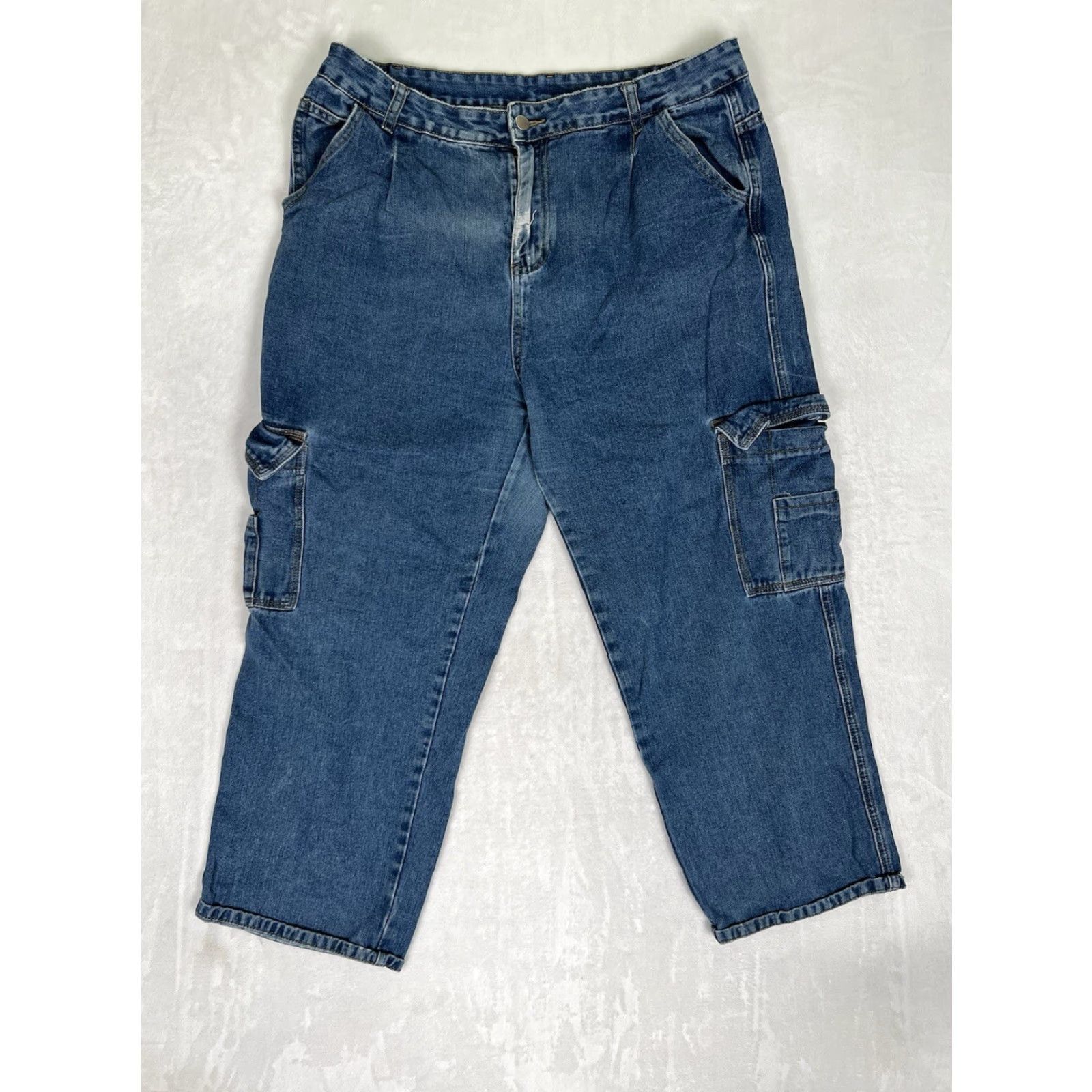Shein Wake Baggy Cargo Wide Leg Jeans Women's 2XL 36x29 Blue 90s Hip Hop Y2K Jeans SheIn Size 40" / US 18 - 4 Thumbnail