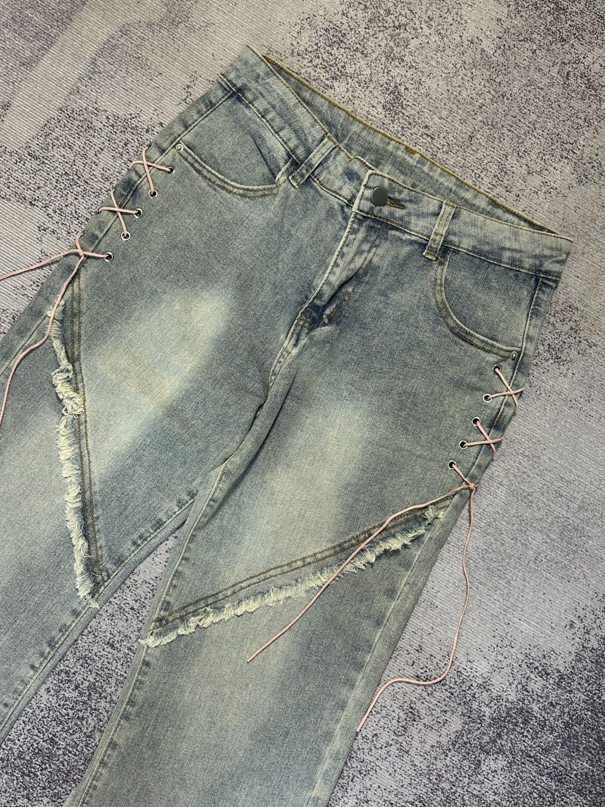 Le Grande Bleu (L.G.B.) 2000s Vintage Lace Up Pachwork Flared Denim LGB Y2k Size US 27 - 3 Thumbnail