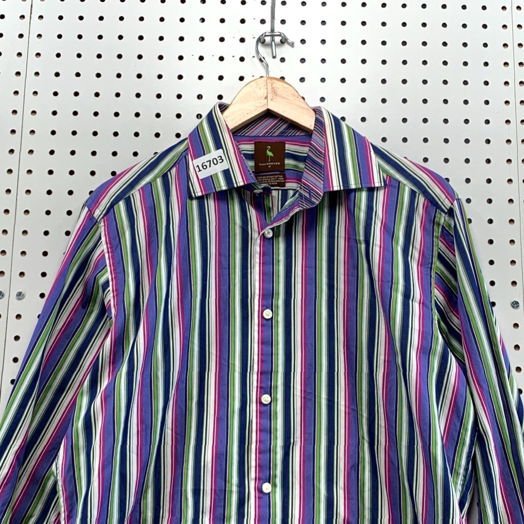 Tailorbyrd VINTAGE Tailorbyrd Shirt Mens M 100% Egyptian Cotton Purple Striped Long Sleeve Button-Up Adult Medium Purple Striped Mens Size US M / EU 48-50 / 2 - 2 Thumbnail