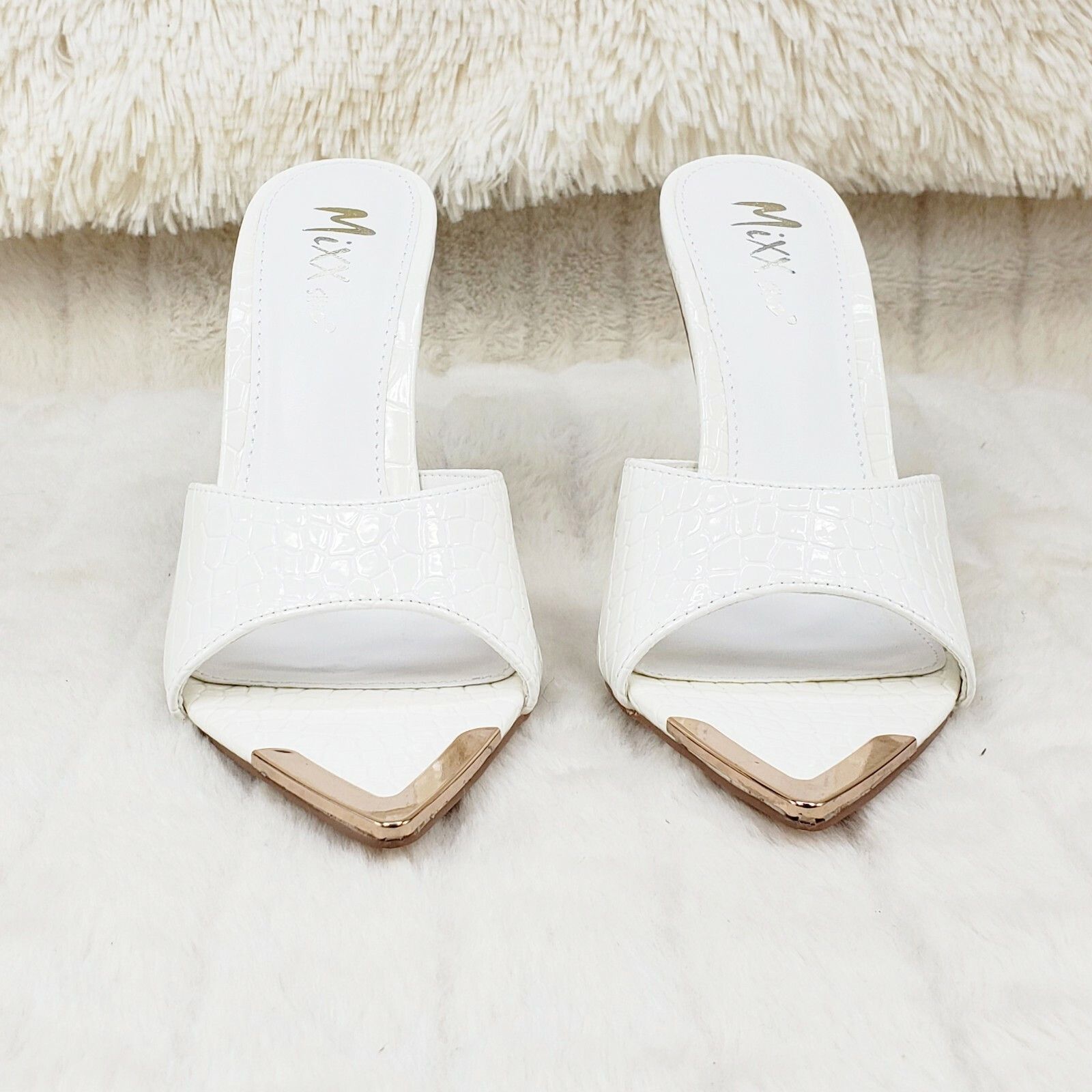 Other Venus White Slim High Heel Pointy Toe Slip On Sandals Slides Size US 11 / IT 41 - 6 Thumbnail