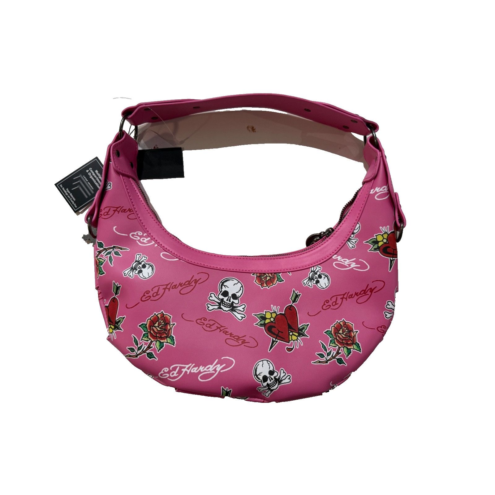 Ed Hardy Ed Hardy Shoulder Bag Skull Rose Purse Y2K Pink Gunmetal Size ONE SIZE - 2 Thumbnail