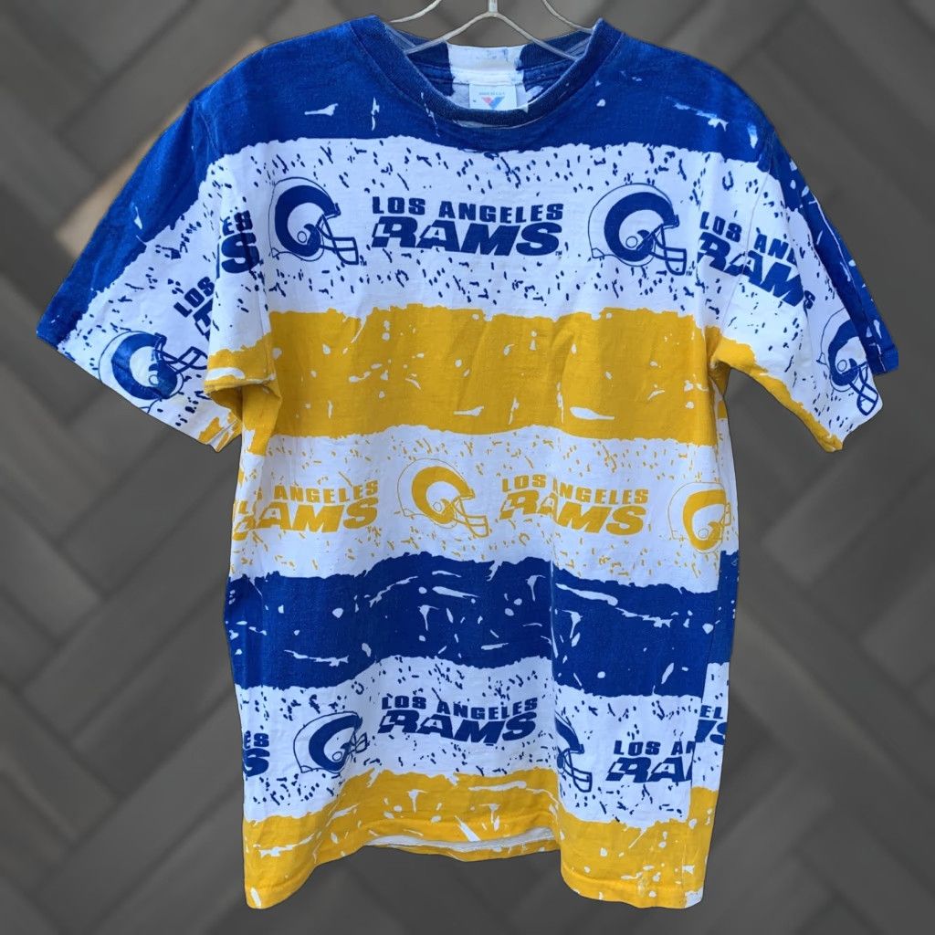 Vintage VINTAGE Los Angeles Rams T Shirt AOP All Over Print Single Stitch Size M Medium Shirt Mens White Graphic Print 90s Sports Rams Size US M / EU 48-50 / 2 - 1 Thumbnail