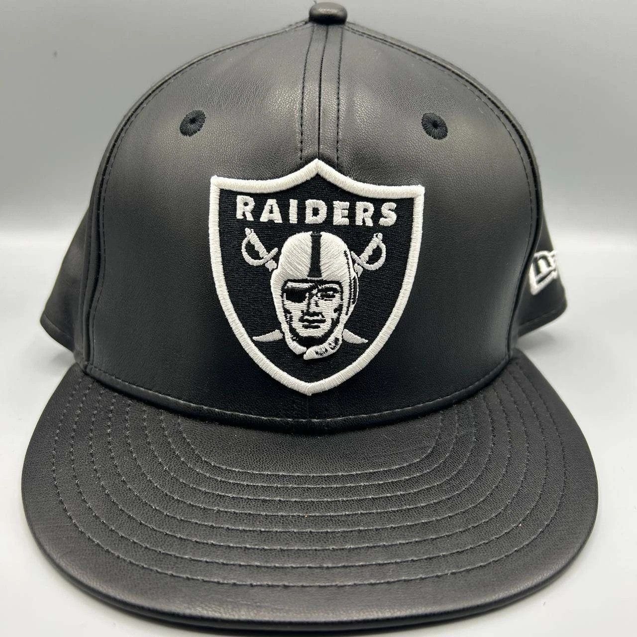 New Era Las Vegas Raiders Hat Men 7 1/8 Black PU Leather Fitted Cap Size ONE SIZE - 1 Thumbnail