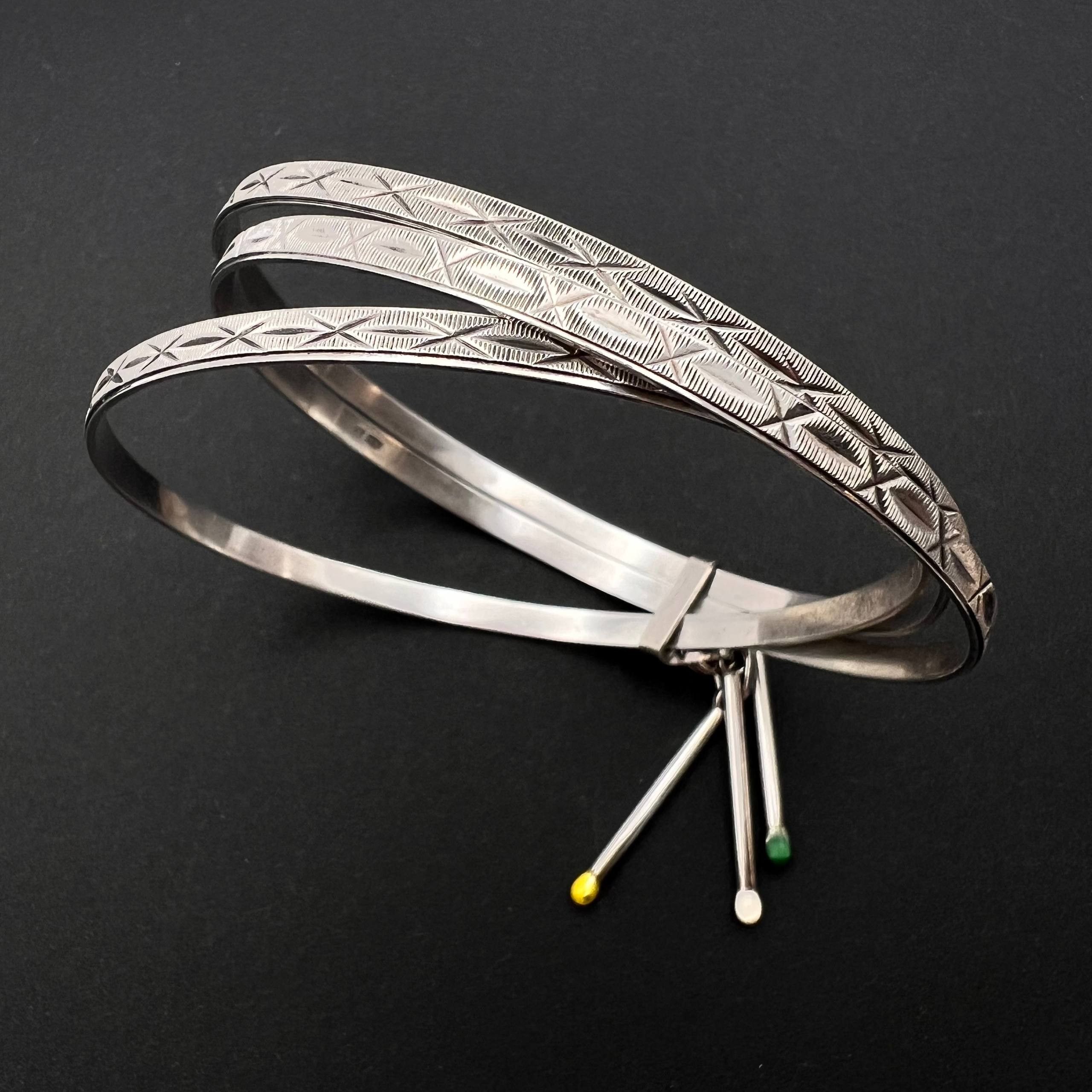 Vintage Vintage 800 Silver Triple Band Bracelet Circle Matchstick Size ONE SIZE - 1 Thumbnail