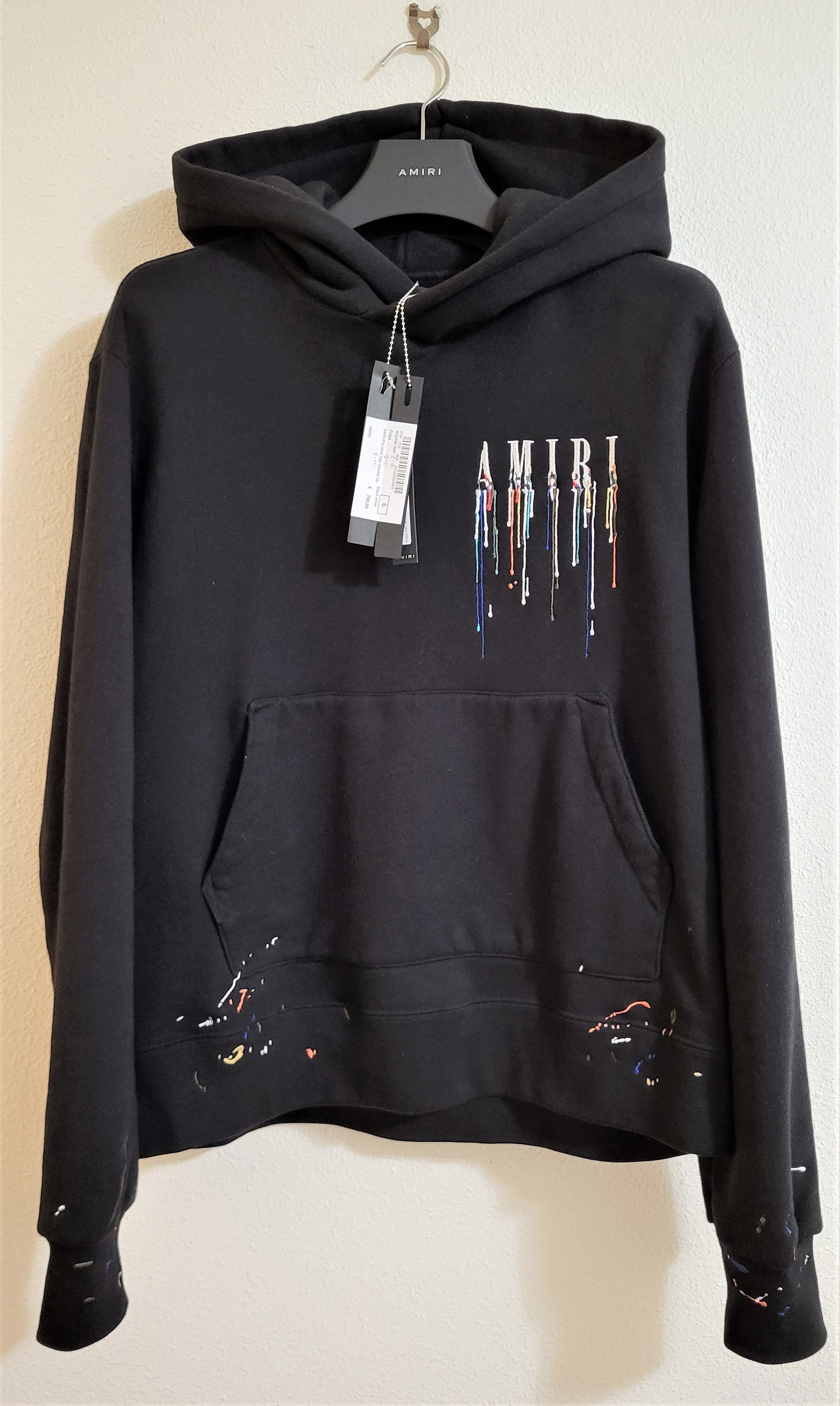Amiri Black Embroidered Paint Drip Logo Hoodie | Grailed