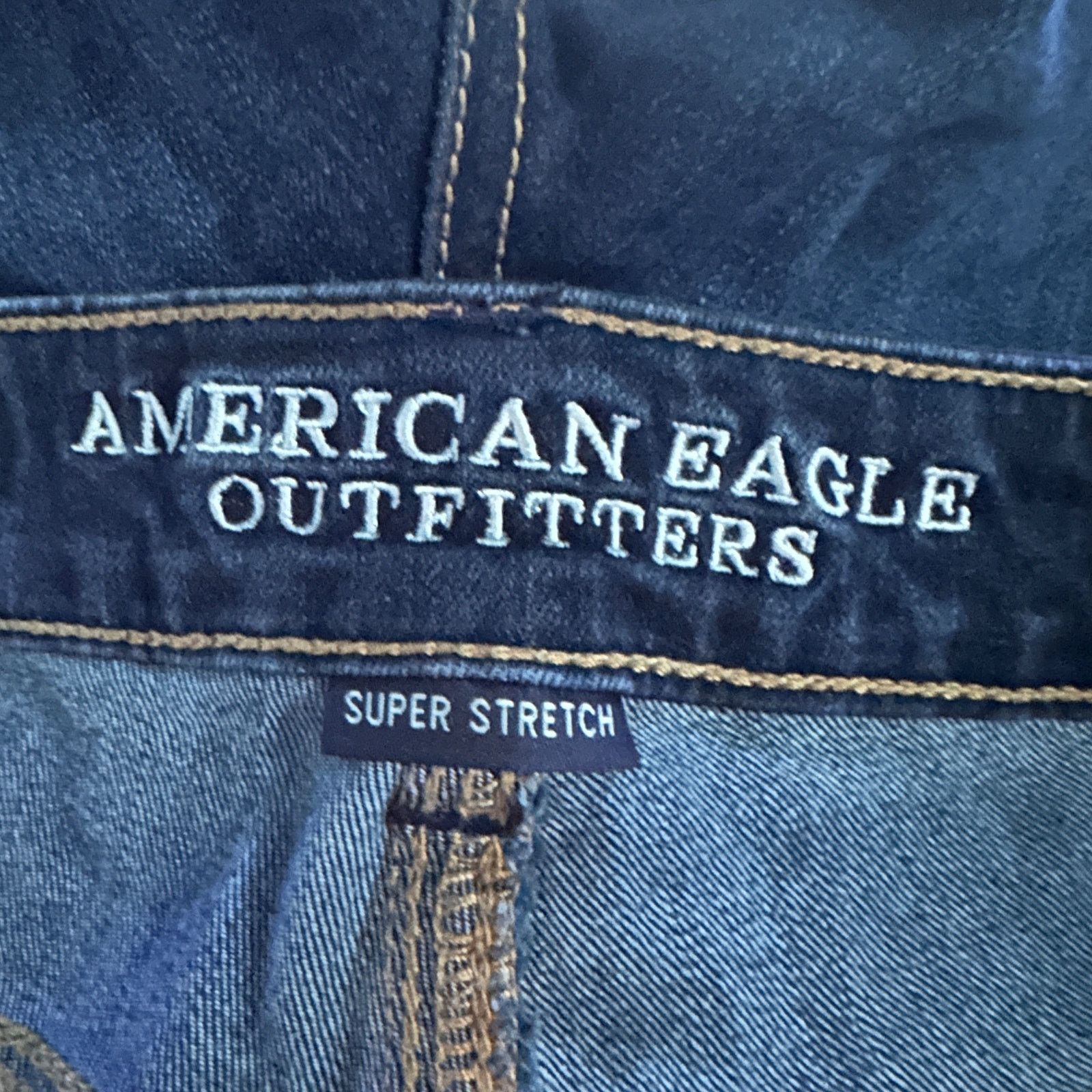 American Eagle Outfitters AEO Mid Rise Super Stretch Dark Indigo Cutoff Jean Shorts Size 32" / US 10 / IT 46 - 7 Thumbnail