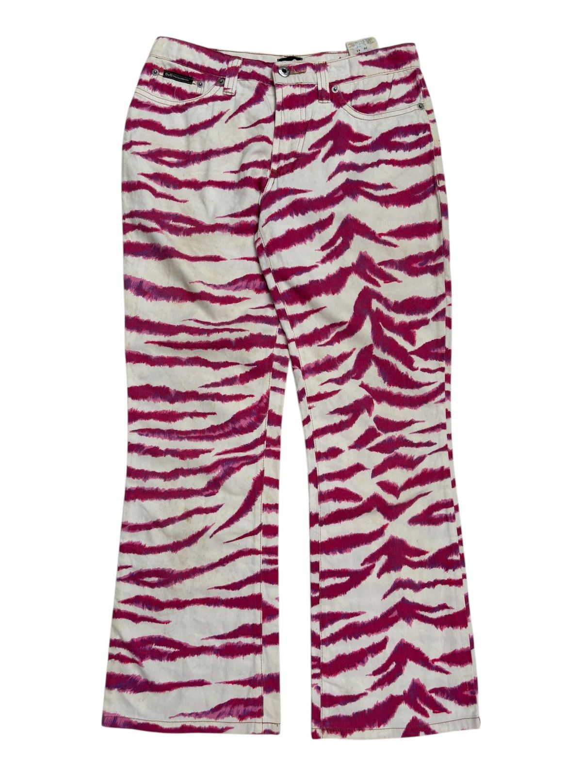 Dolce & Gabbana 2000s Pink Tiger Print Flared Pants Size 28" / US 6 / IT 42 - 1 Thumbnail