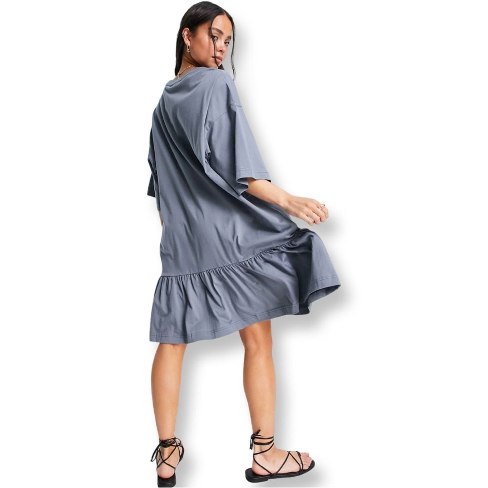Asos ASOS Dreamy Cotton Drop Hem T Shirt Dress In Olive Green Size XL / US 12-14 / IT 48-50 - 2 Thumbnail