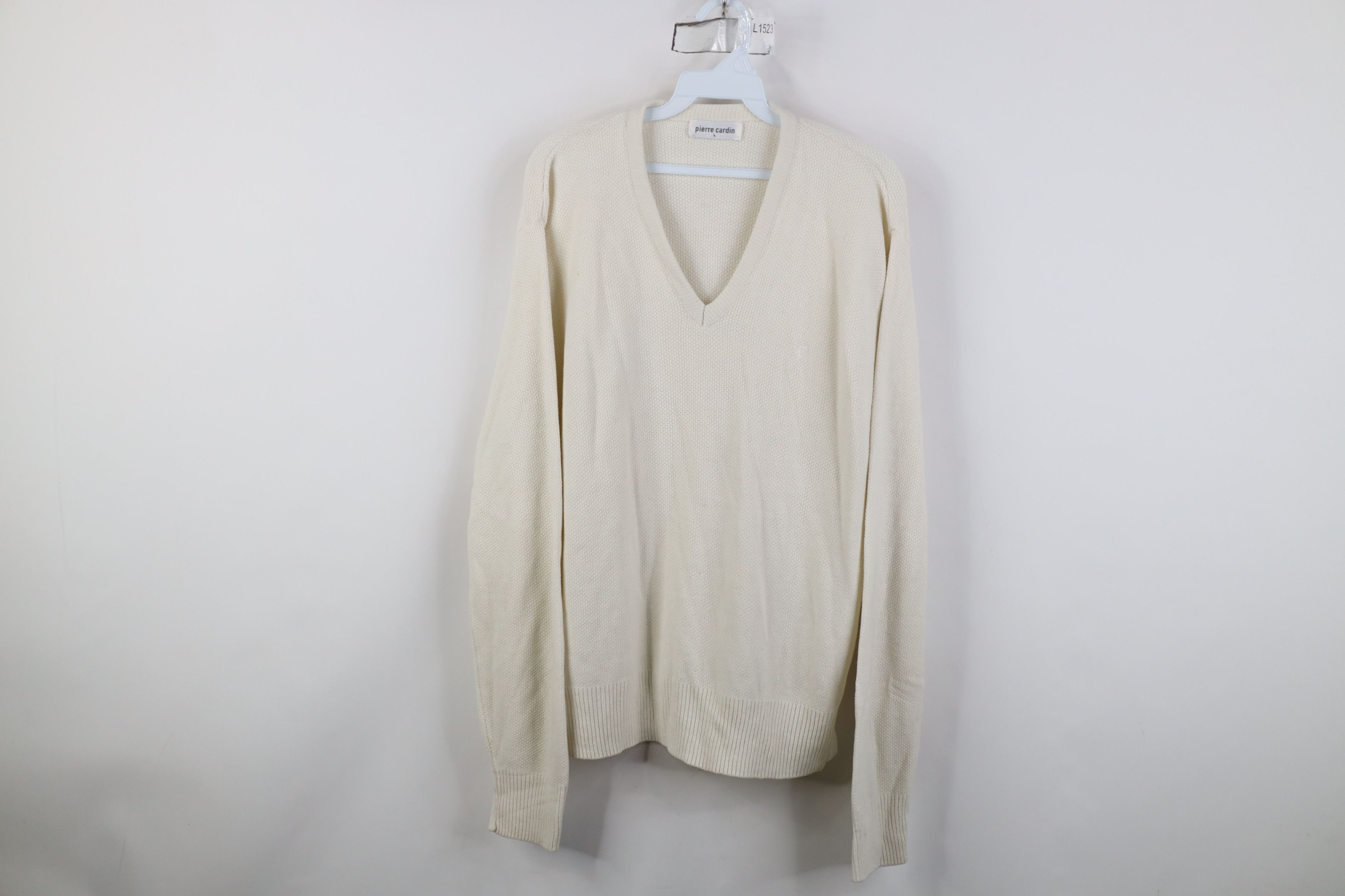 Pierre Cardin Vintage 70s 80s Pierre Cardin Knit V-Neck Sweater Cream USA Size US L / EU 52-54 / 3 - 1 Thumbnail