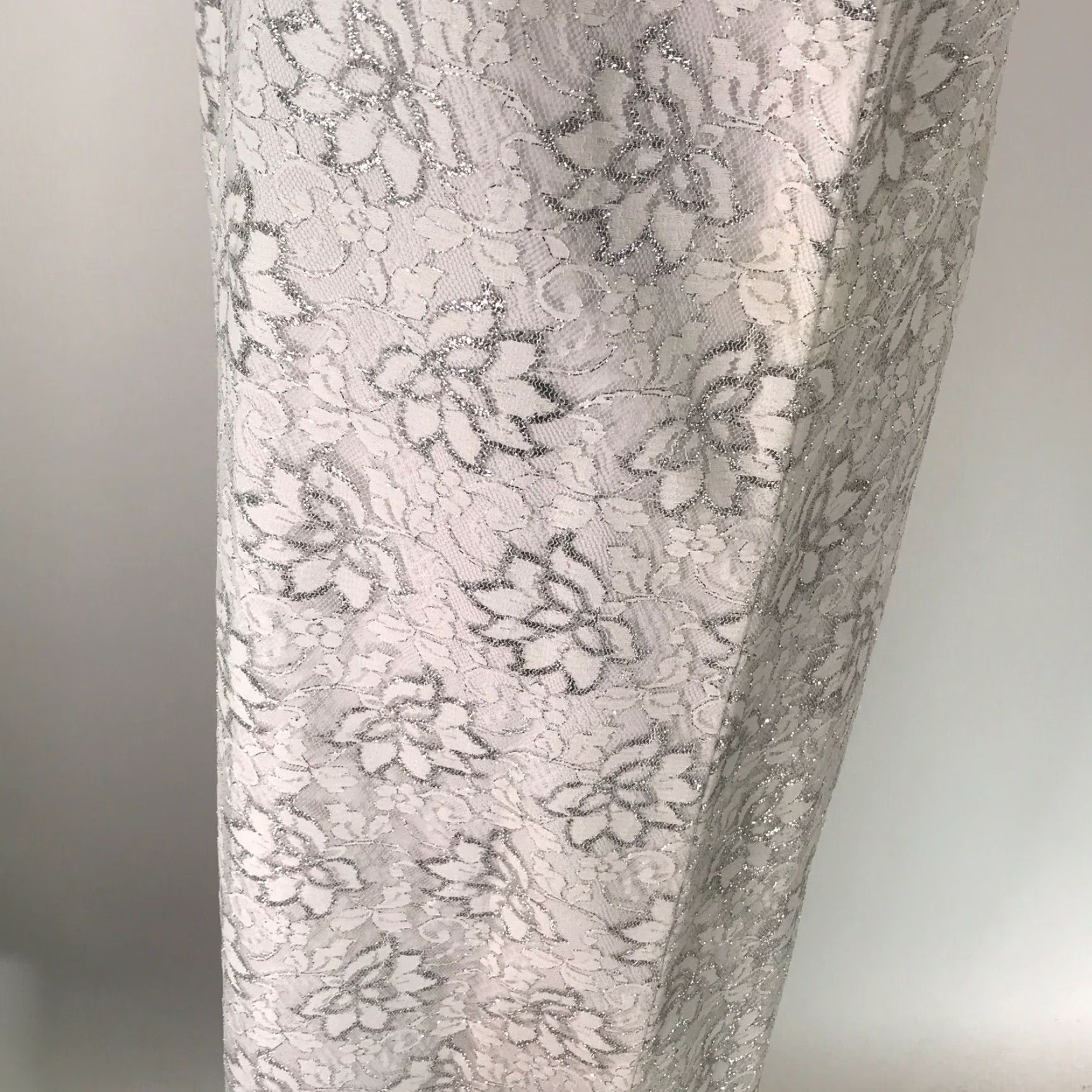 Vintage Womens Sleeveless Floral Print Embellished White Silver Maxi Gown Dress Size L Size L / US 10 / IT 46 - 7 Thumbnail