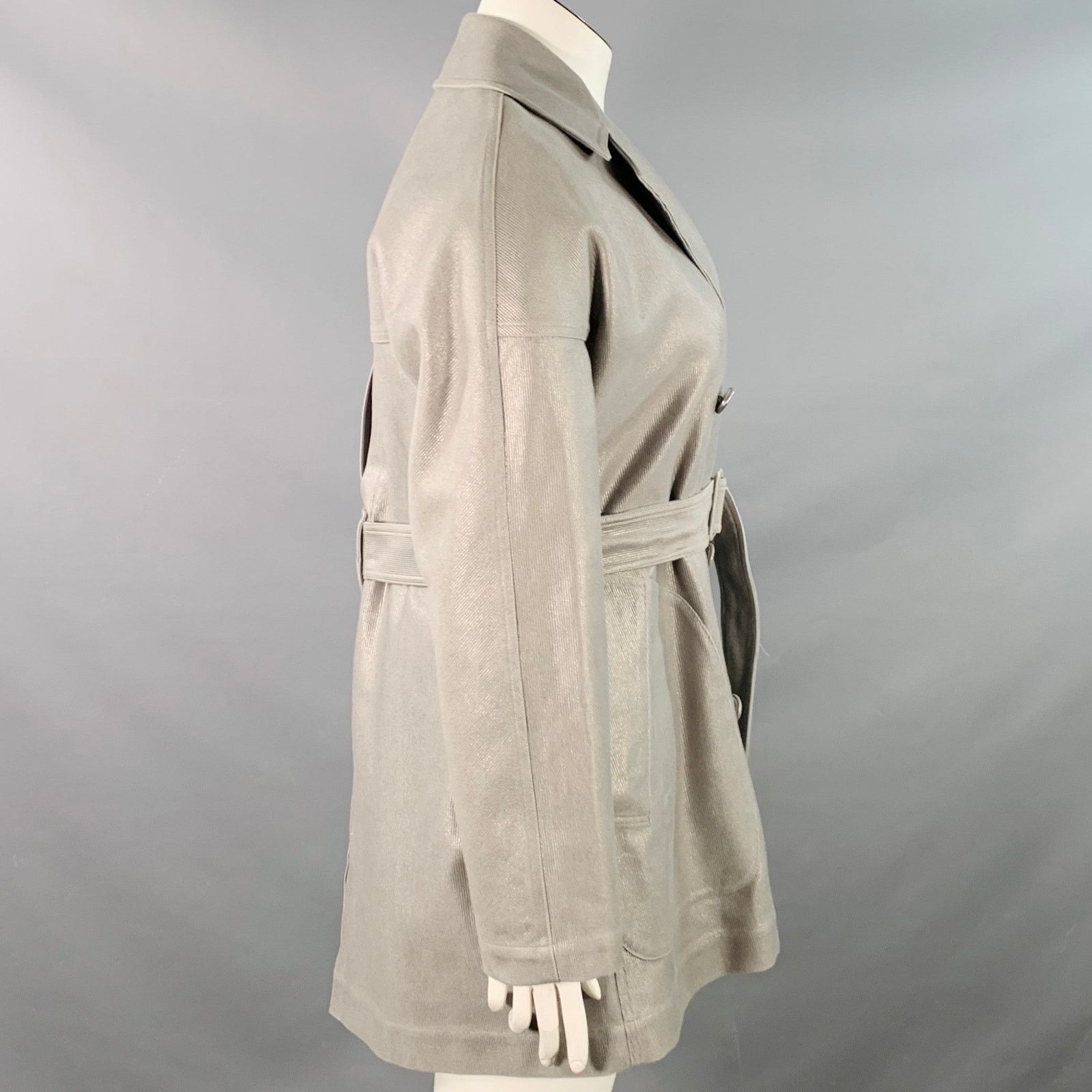 Alaia ALAIA Grey Silver Cotton Twill Belted Double Breasted Coat Size L / US 10 / IT 46 - 3 Thumbnail