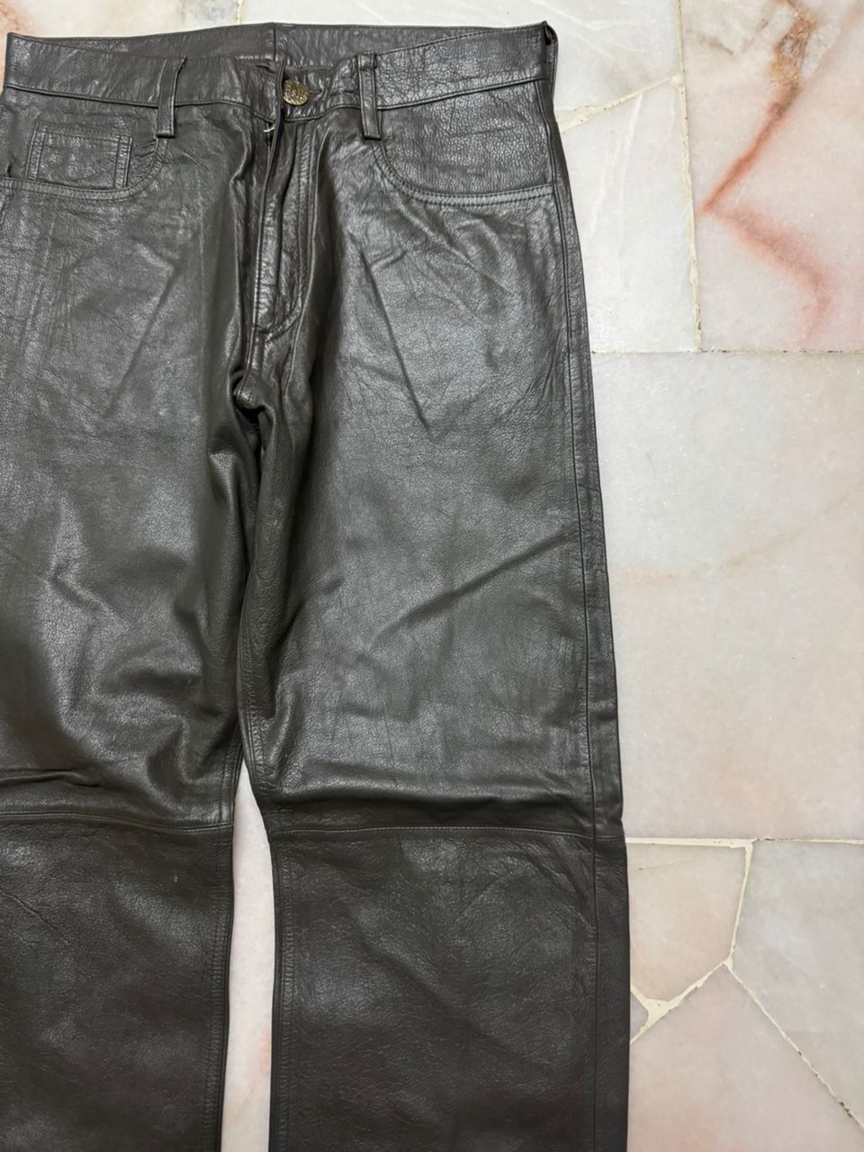 Michel Klein 💥Vintage 90s Michel Klein Homme Paris Leather Pants Dark Size US 28 / EU 44 - 5 Thumbnail