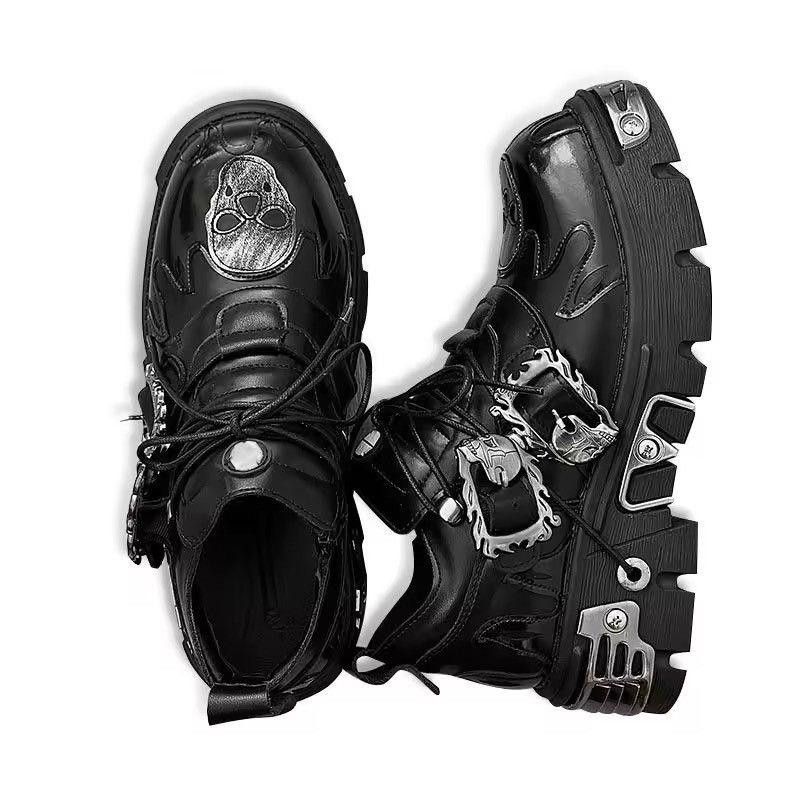 Other Gothic Punk Motorcycle Platform Metal Split Leather Boots Size US 10 / EU 43 - 4 Thumbnail