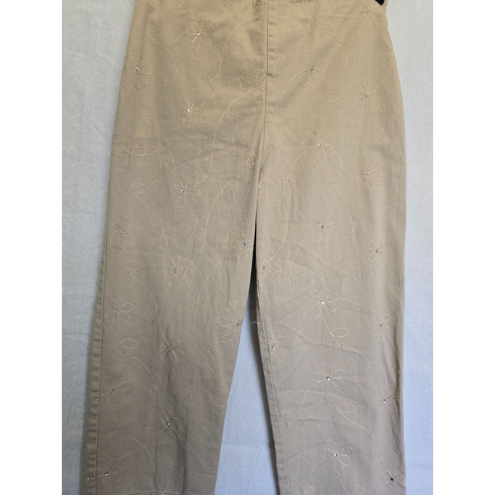 Other P.K. Maks Beige Embroidered Floral Pants Size 14 Women's Cot Size 36" / US 14 / IT 50 - 2 Thumbnail