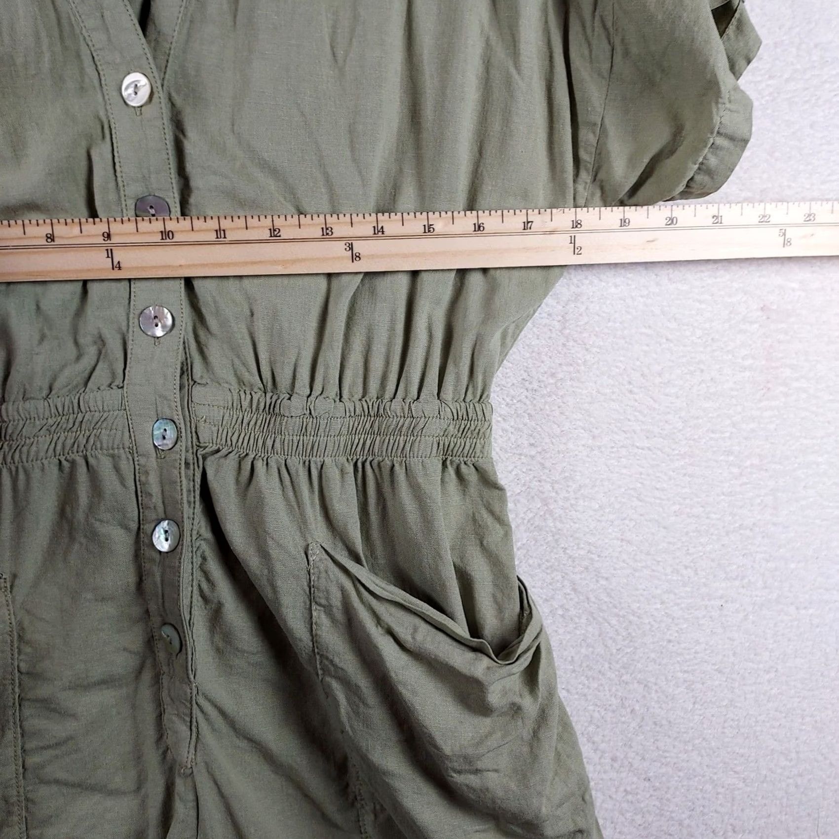 Zara Zara Romper Women's Green Linen Blend Button Front Short Sleeve Size M Casual Beach Bohemian Summer 2020s Green Color Size 32" / US 10 / IT 46 - 6 Thumbnail