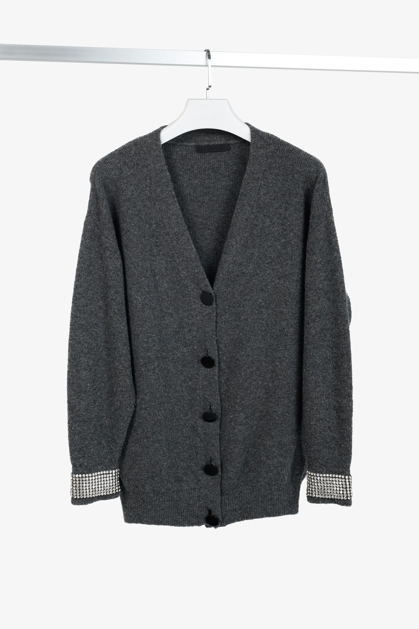 Alexander Wang Alexander Wang Charcoal Wool-Blend Crystal-Cuff Cardigan Size XL / US 12-14 / IT 48-50 - 1 Thumbnail