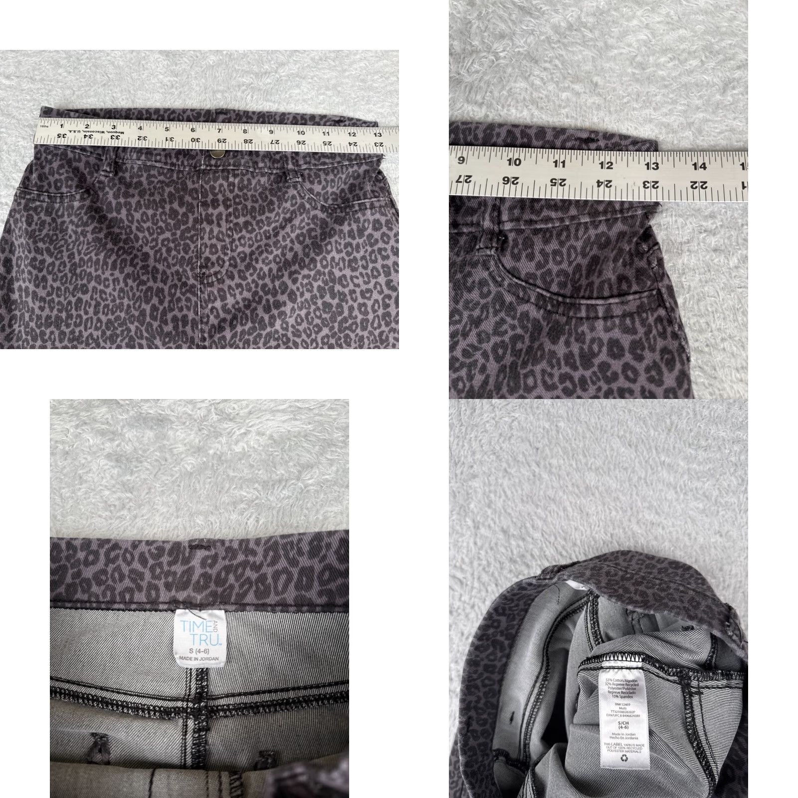 Vintage Time And Tru Jeans Women Small Gray Leopard Print Pull-On Tapered Skinny Size 28" / US 6 / IT 42 - 8 Thumbnail