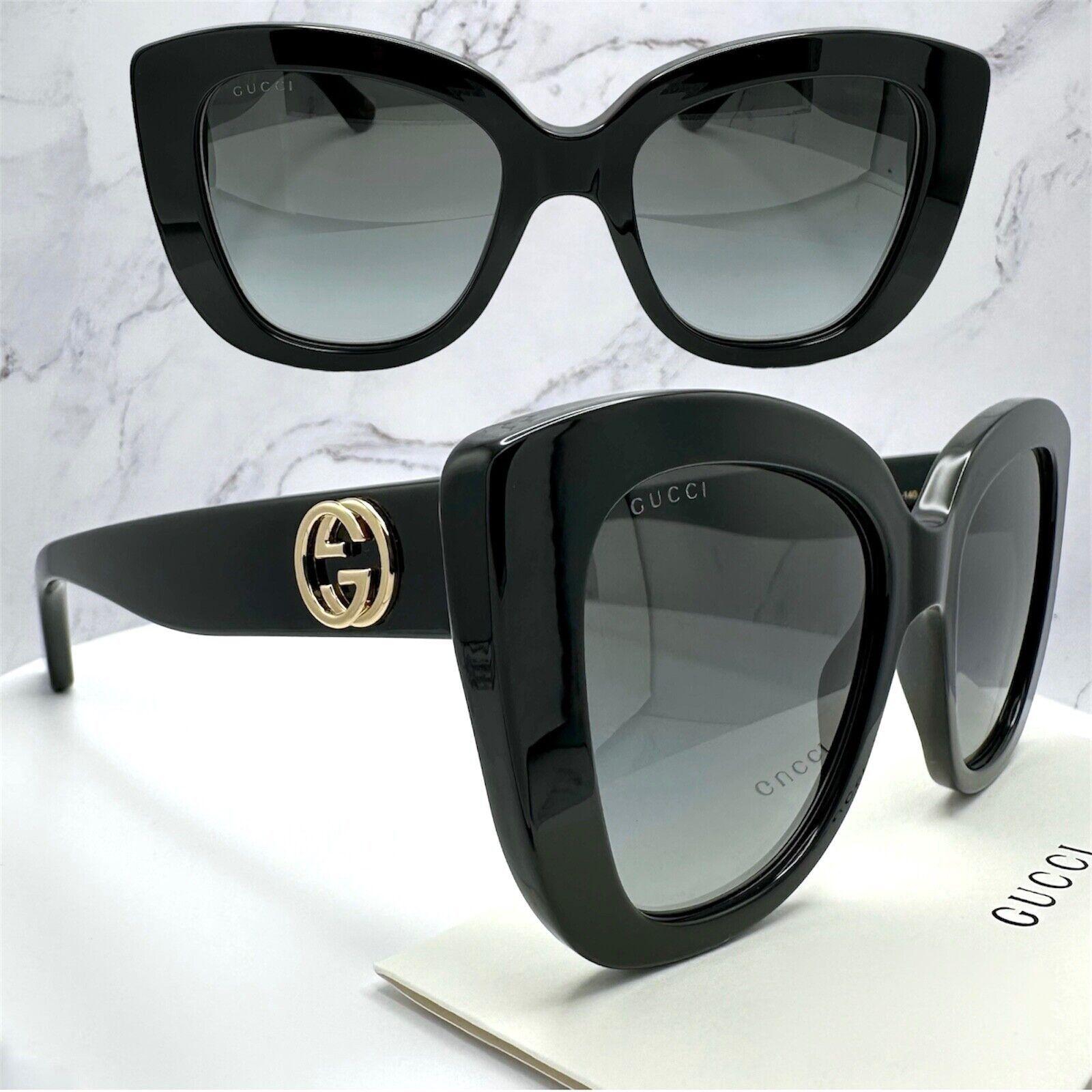Gucci New Gucci Sunglasses Black Cat Eye Gold GG Metal Logo Size ONE SIZE - 2 Thumbnail
