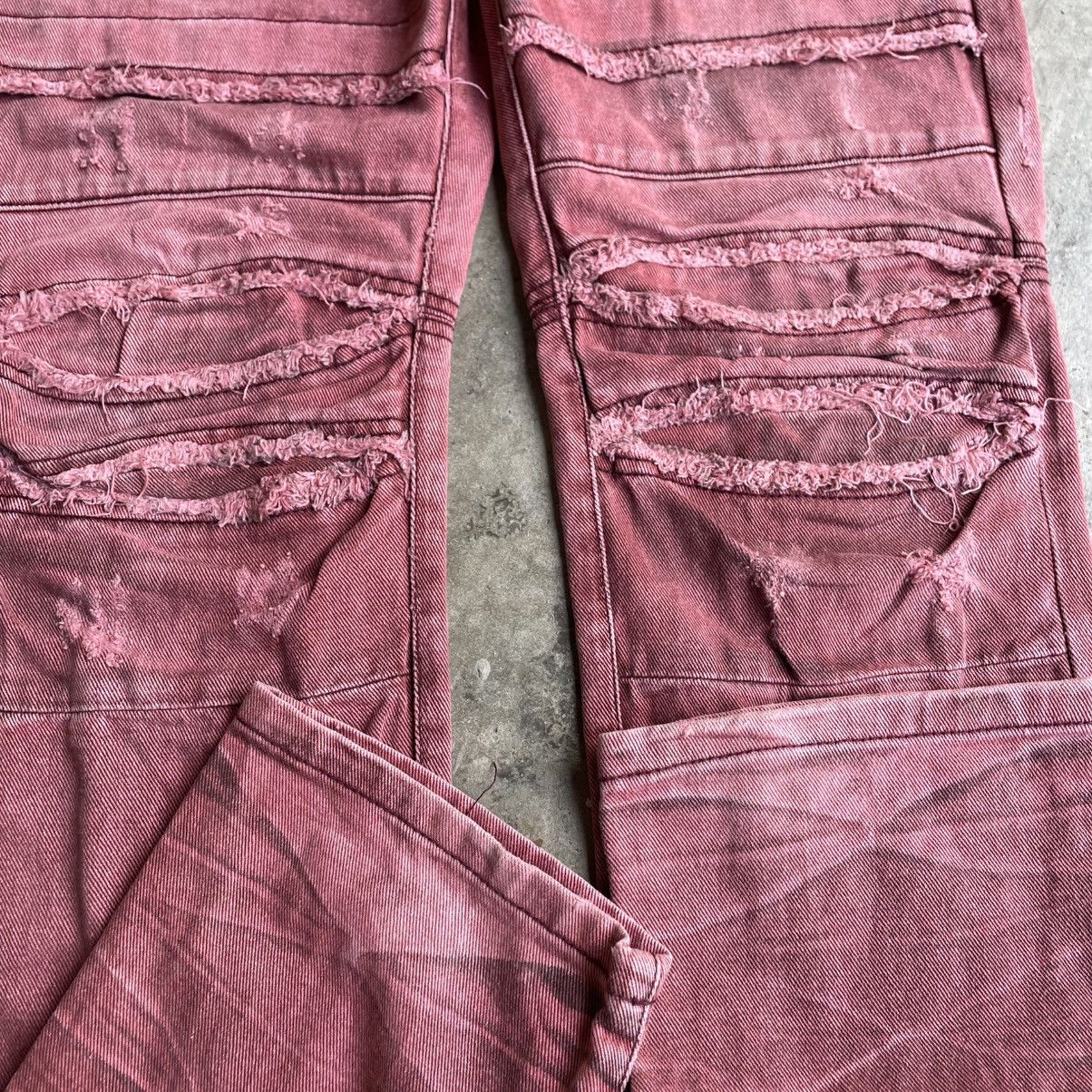 semanticdesign 🔥🇯🇵Semantic Design Emo Rock Gothic Bikers Maroon Denim Jeans Size US 33 - 7 Thumbnail