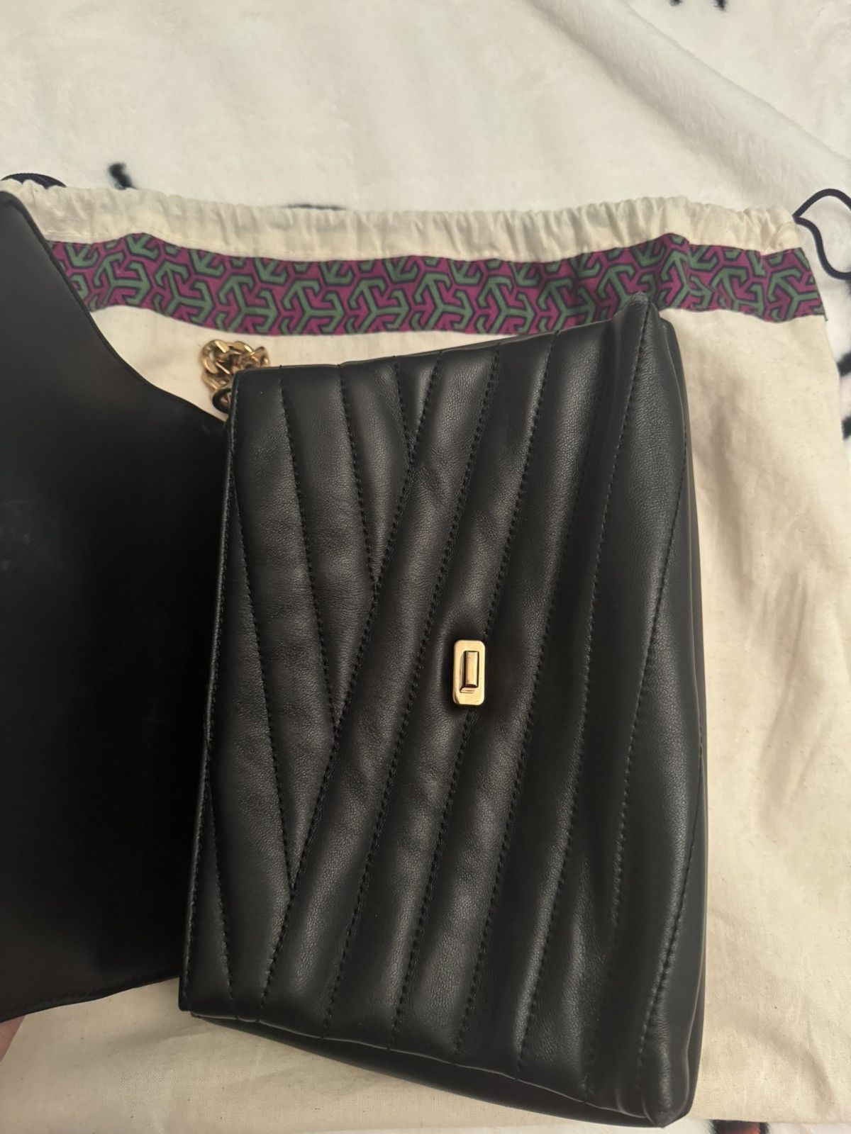 Tory Burch Tory Burch Black Chevron Convertible Shoulder Bag Size ONE SIZE - 7 Thumbnail