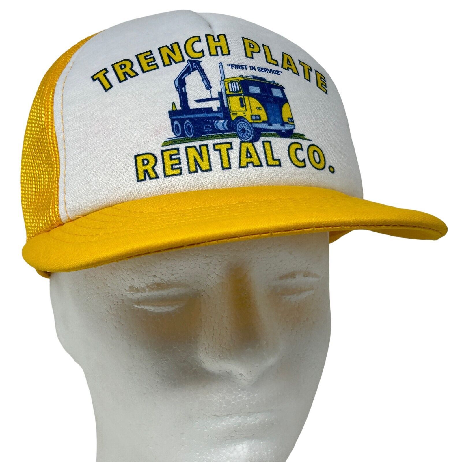 Vintage Vintage 80s Trench Plate Rental Co Trucker Hat Cap Yellow Size ONE SIZE - 10 Thumbnail