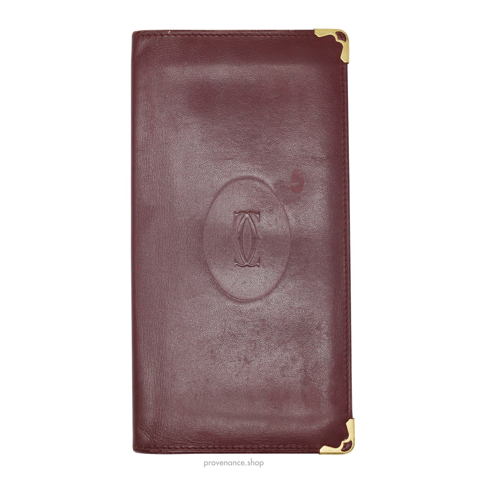 image of Cartier Long Wallet - Burgundy Calfskin Leather in Brown, Men's