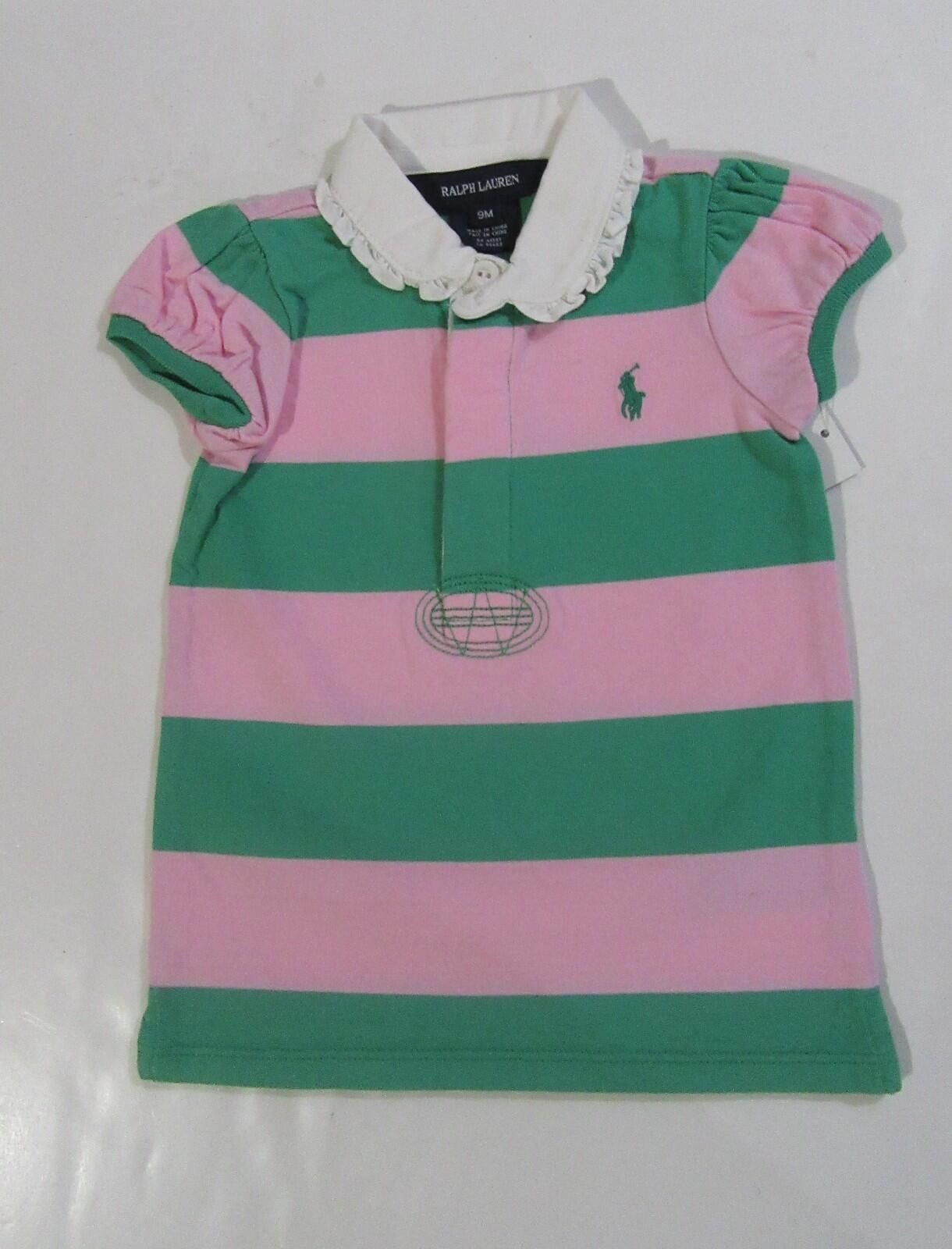 Polo Ralph Lauren Polo Ralph Lauren Baby Girls Shirt Pink Green Striped 18M Size US XXS / EU 40 - 1 Thumbnail