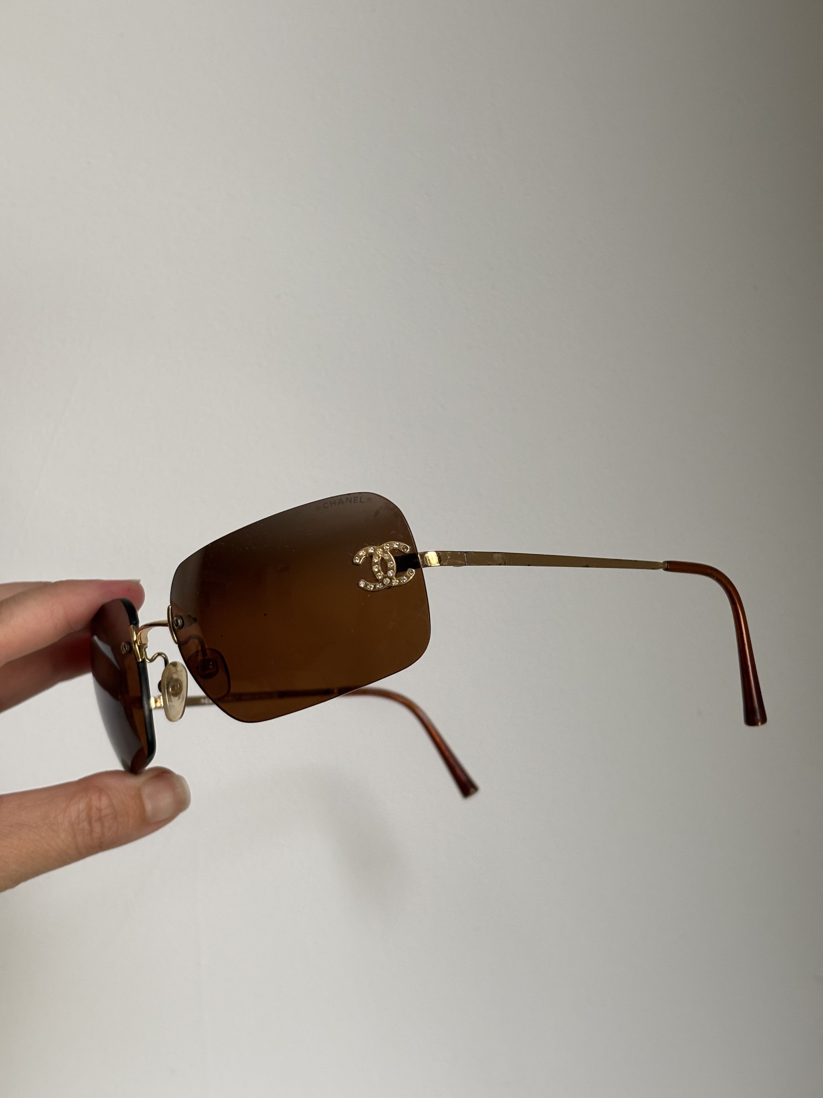 Chanel Sunglasses 4017-D CC Rhinestone Logo Rimless Vintage