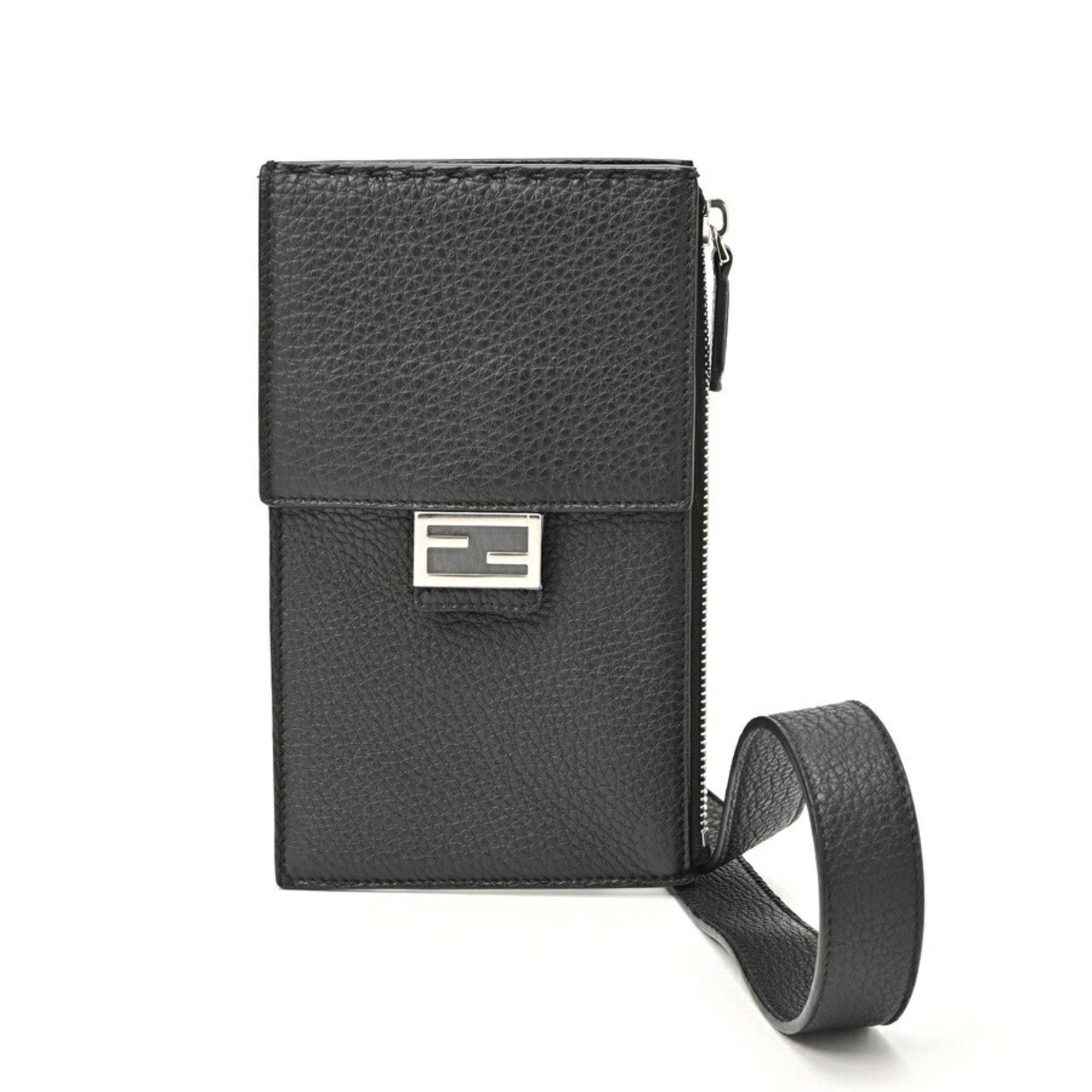 image of Fendi Phone Holder Smartphone Pouch Shoulder Bag 7As034 Selleria Leather Black S-155407, Women's