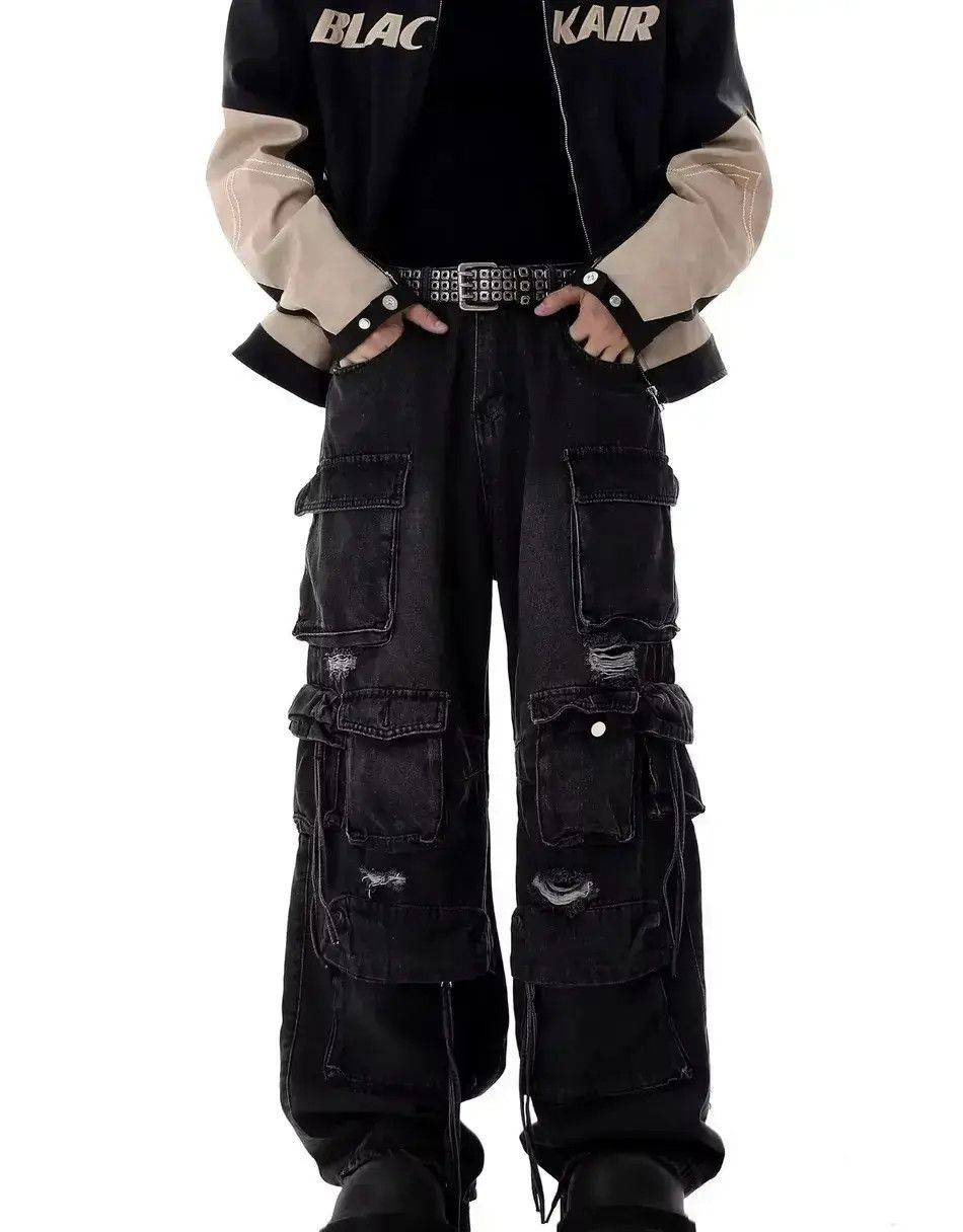 Japanese Brand Street Hip Hop Grunge Ripped Wide Leg Jeans Trousers Size US 32 / EU 48 - 1 Thumbnail