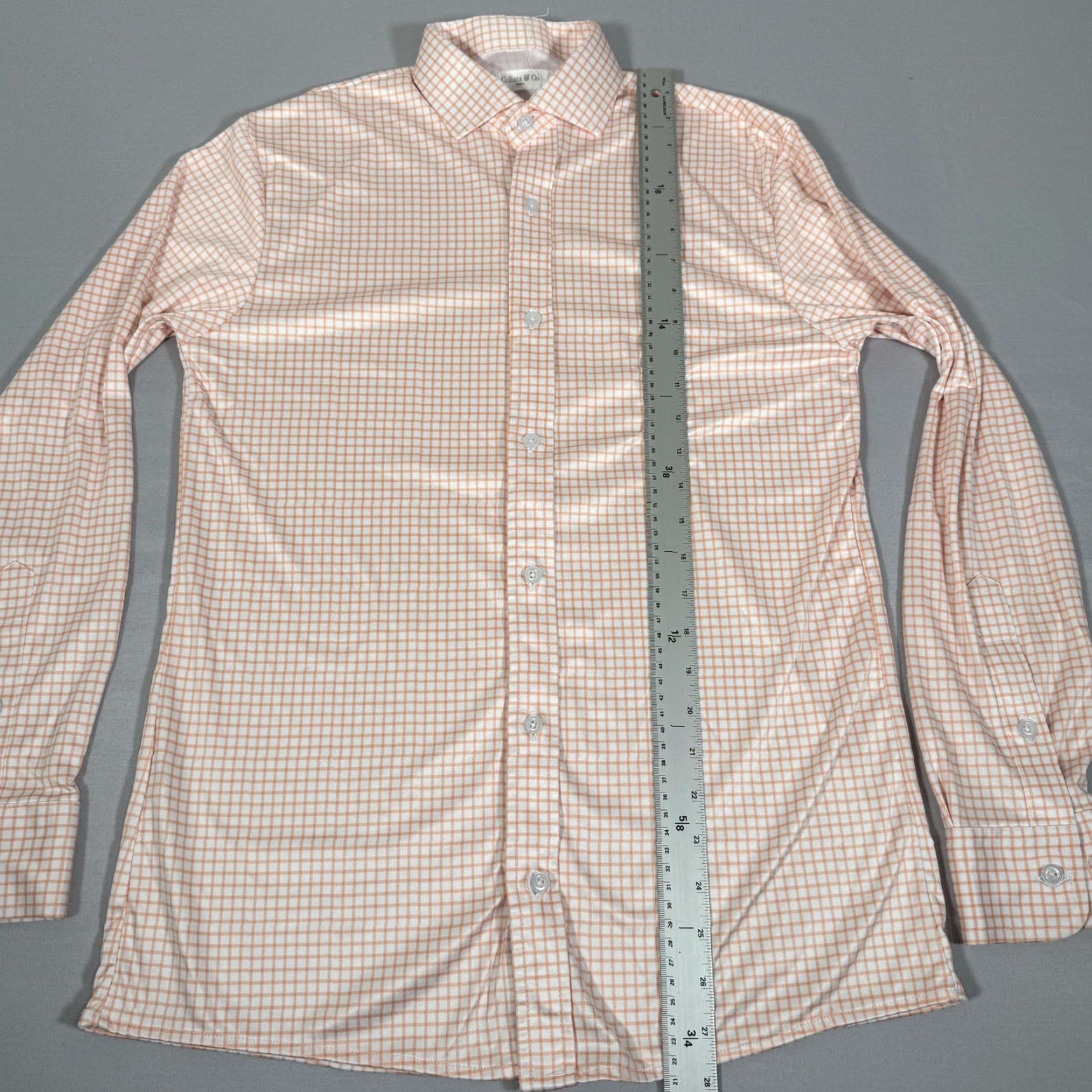 CO Collars & Co Shirt Mens Small Orange Windowpane Long Sleeve Button Up Gingham Check Dress Collars & Co Button-Up Regular Men White Polyester Size US S / EU 44-46 / 1 - 4 Thumbnail