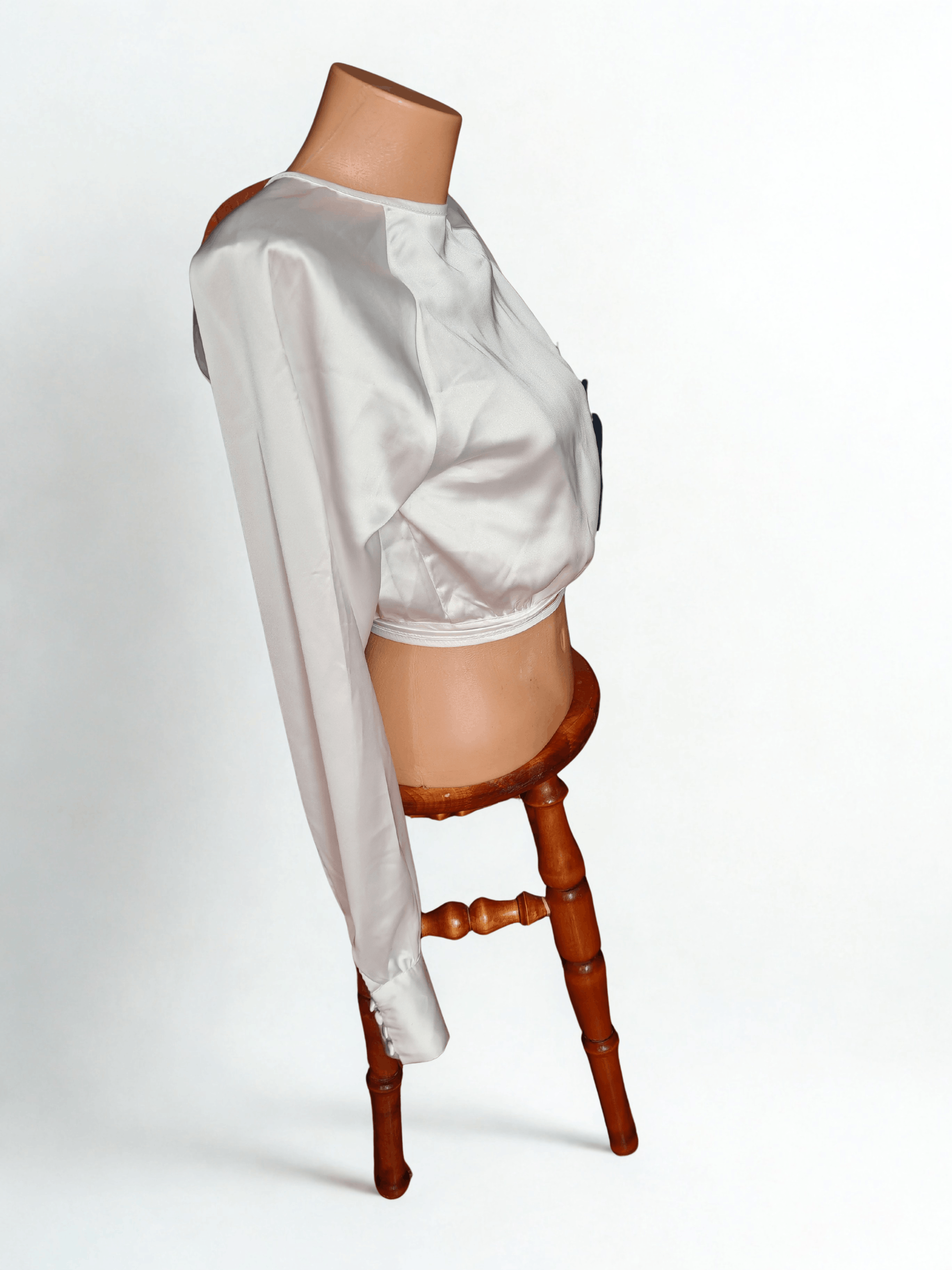 Other White Satin Open Back Crop Blouse by Rumors sz M Size M / US 6-8 / IT 42-44 - 2 Thumbnail