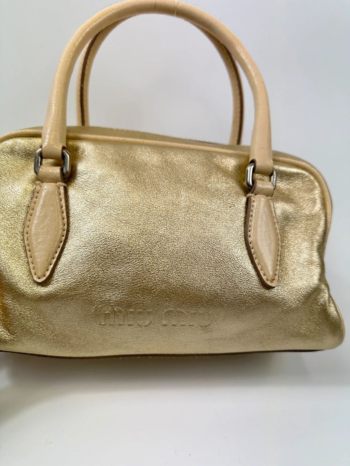 Miu Miu Miu Miu 90s Leather Gold Glitter Mini HandBag NanoSpeedy Size ONE SIZE - 4 Thumbnail