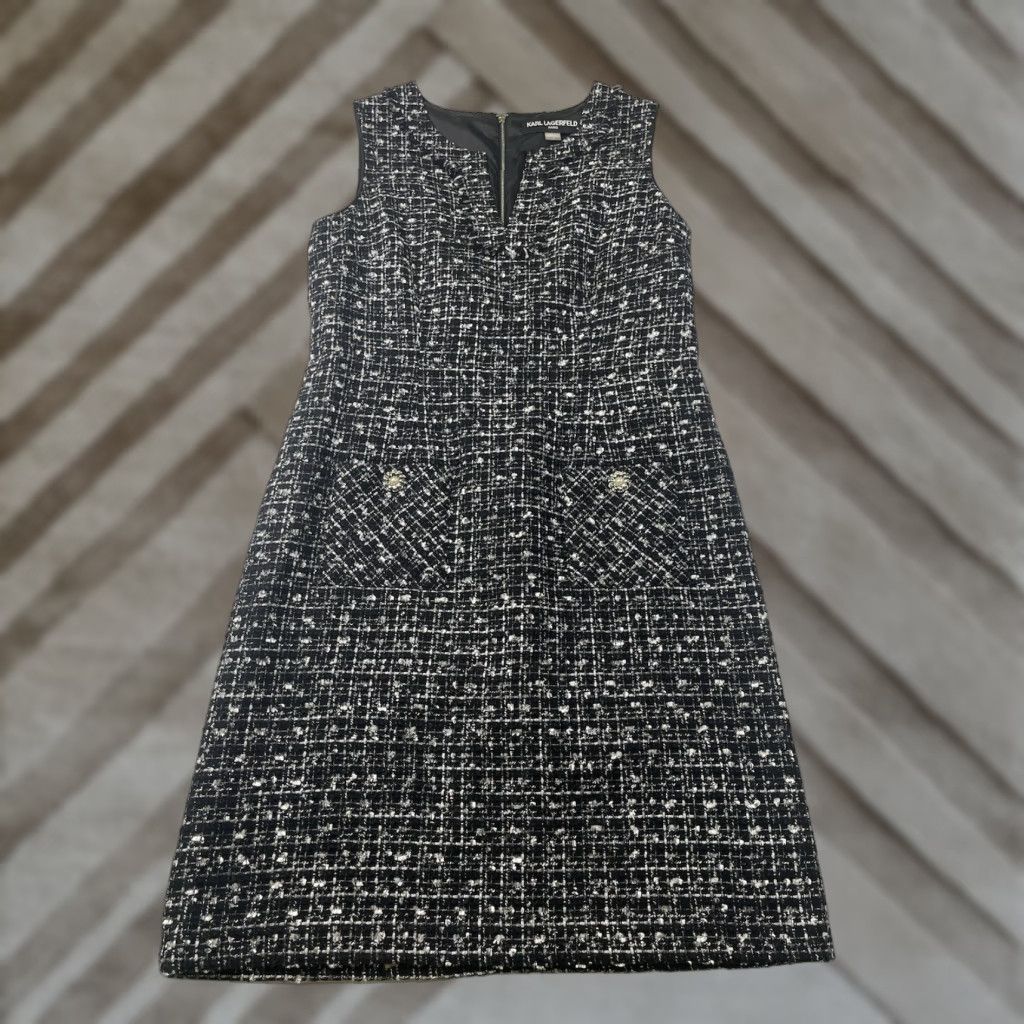 Karl Lagerfeld Karl Lagerfeld Womens Knit Tweed Front Pocket Knee Length Shift Dress Size 6 Size M / US 6-8 / IT 42-44 - 1 Thumbnail