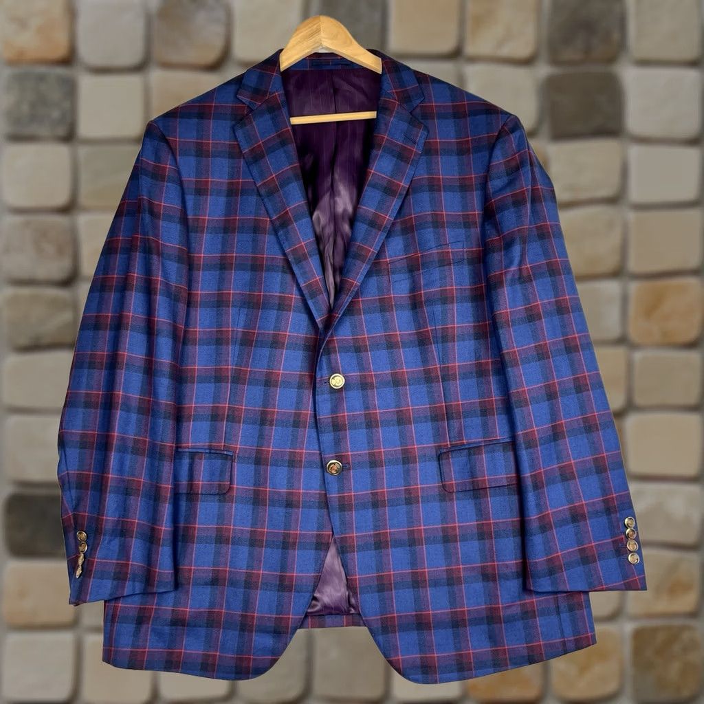 Vintage Holland & Sherry Wool Blazer - Blue Plaid - Regular Fit - 50in Chest - Custom Fit Size 50R - 1 Thumbnail