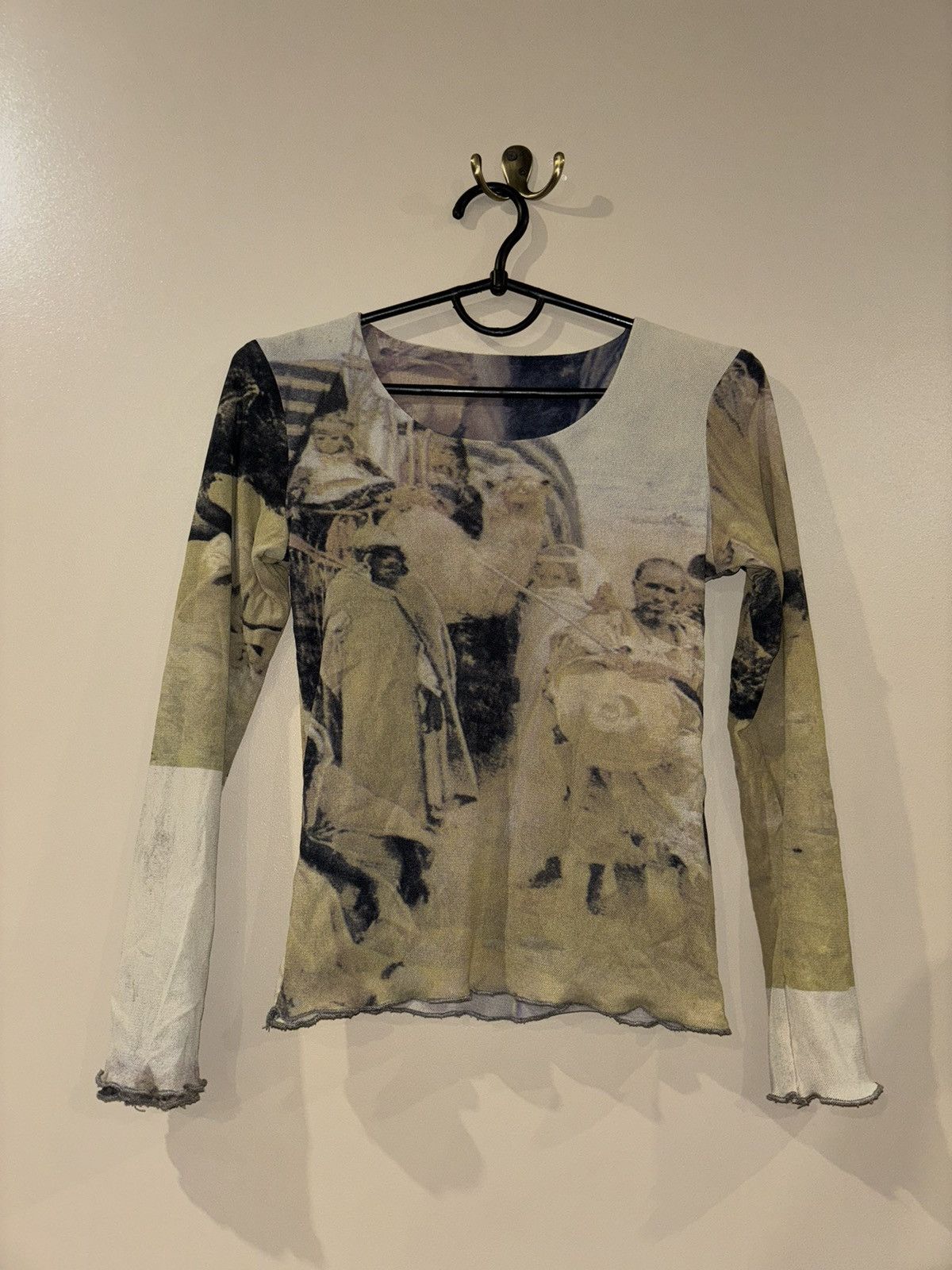 Vintage PRINTED RARE VINTAGE ETHNO LONG SLEEVE MESH TOP Size S / US 4 / IT 40 - 3 Thumbnail