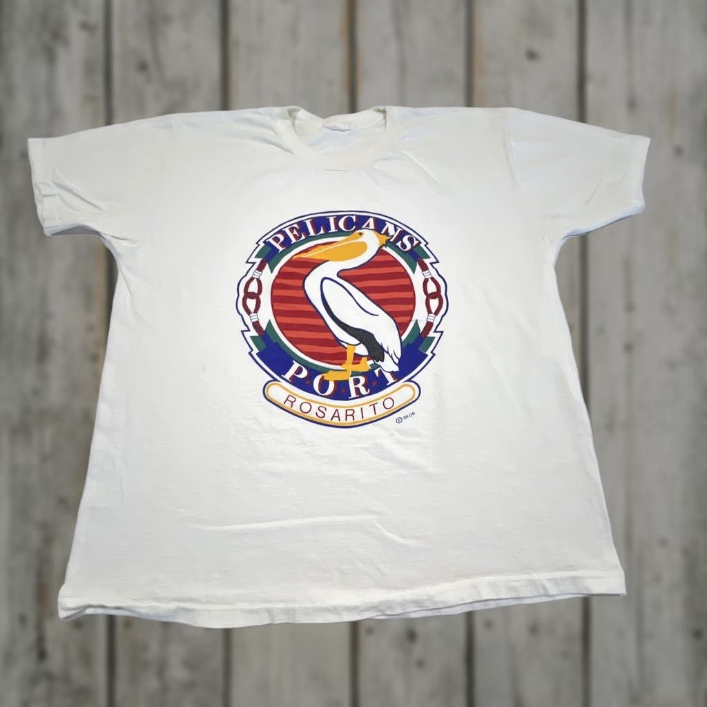 Vintage VINTAGE Pelicans Port Rosario Mexico Men T Shirt XL White Graphic Tee Unbranded 1990s Single Stitch Mens Size US XL / EU 56 / 4 - 1 Thumbnail