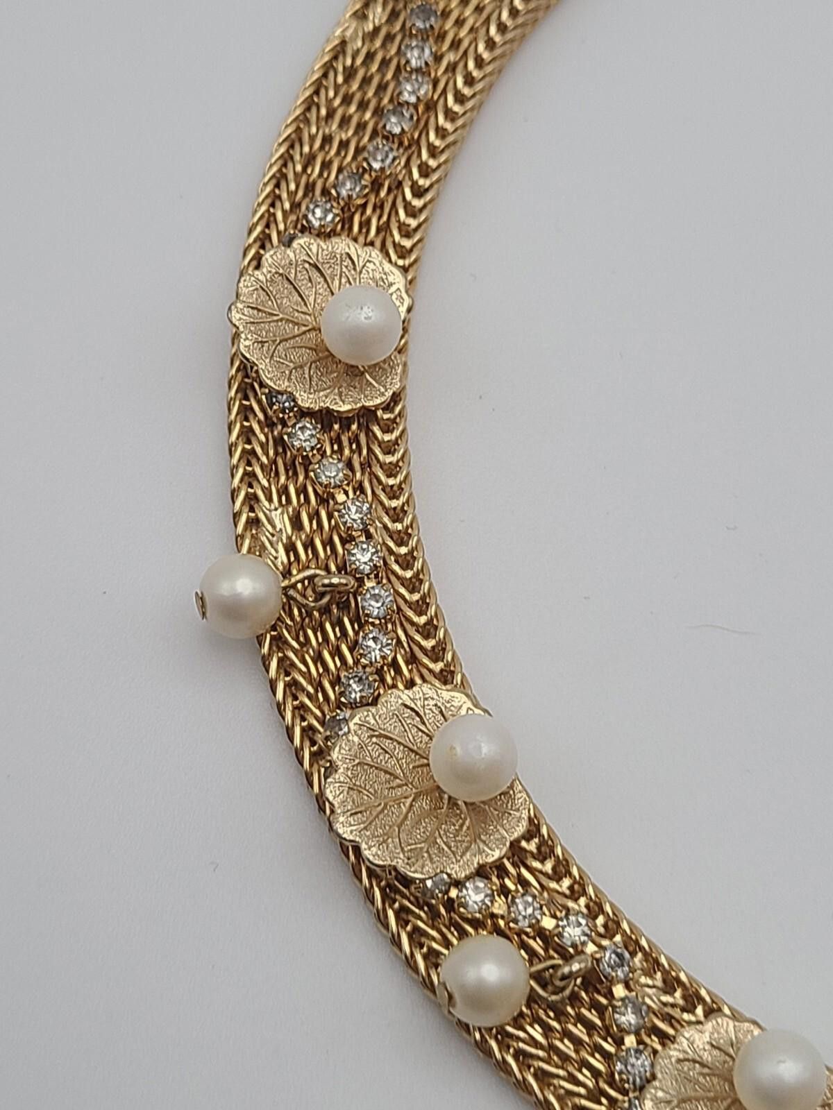 RAGEBLUE Rare Vintage Signed Hobe Choker Pearls Rhinestones Lily Pads Size ONE SIZE - 6 Thumbnail