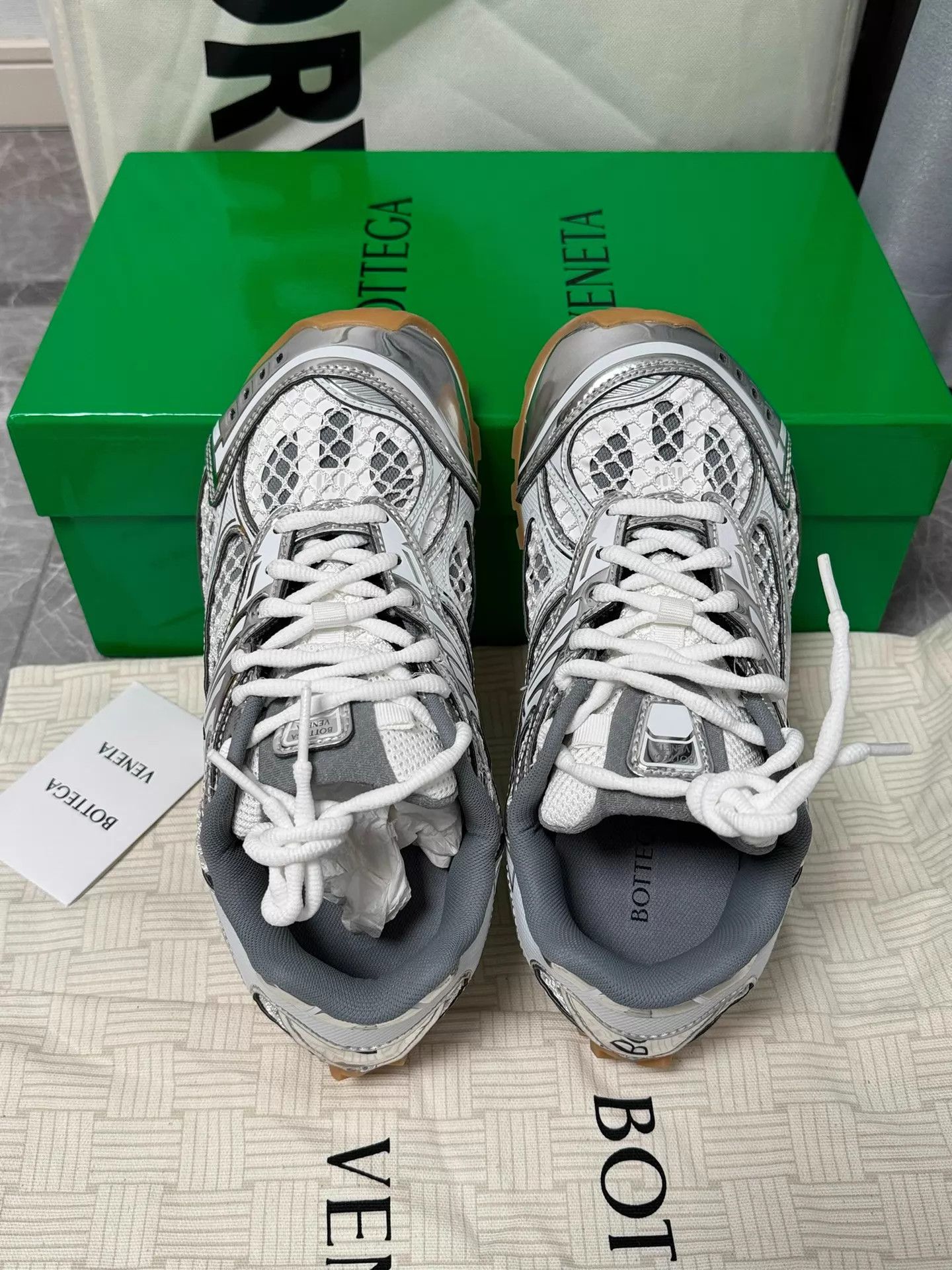 Bottega Veneta BV Orbit Vintage Sneakers Liquid Silver Size 37 Size US 6.5 / IT 36.5 - 8 Thumbnail