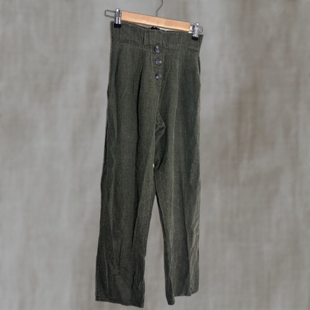 PrettyLittleThing PRETTYLITTLETHING Womens Pants Olive Linen Blend Zip Back 2 Green 24x26 Bloomer Size 26" / US 2 / IT 38 - 1 Thumbnail